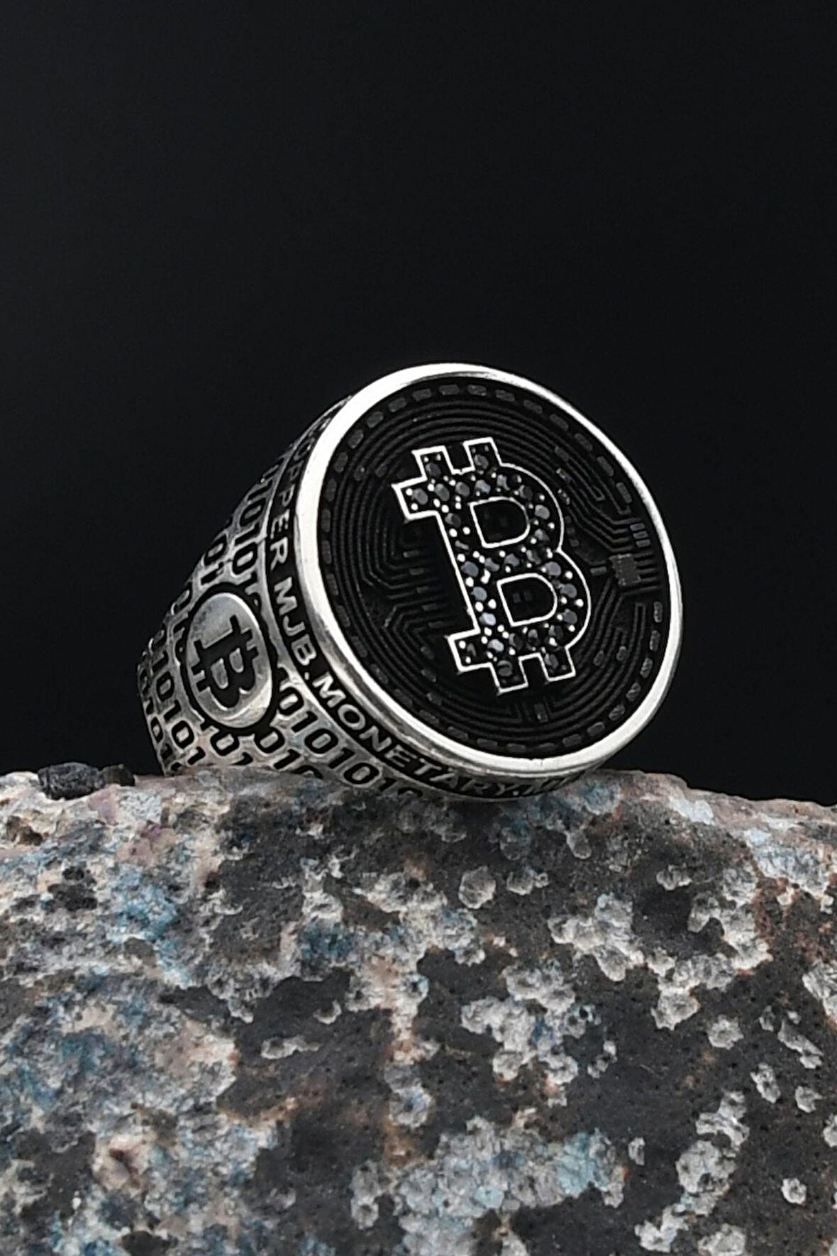 Bitcoin 925 Ayar Gümüş Erkek Yüzüğü 901552