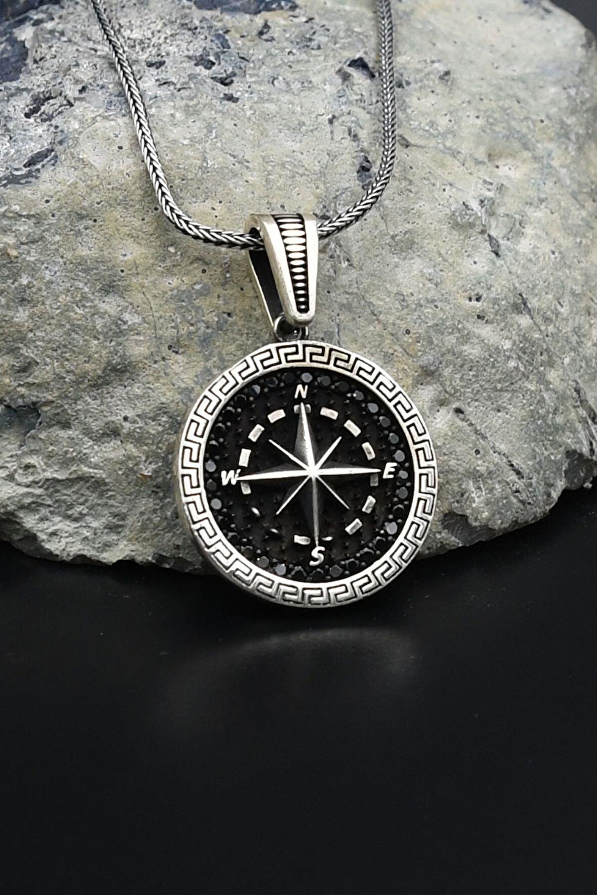 925 Ayar Erkek Gümüş Kolye Zincir Kutup Yıldızlı Pusula 901560