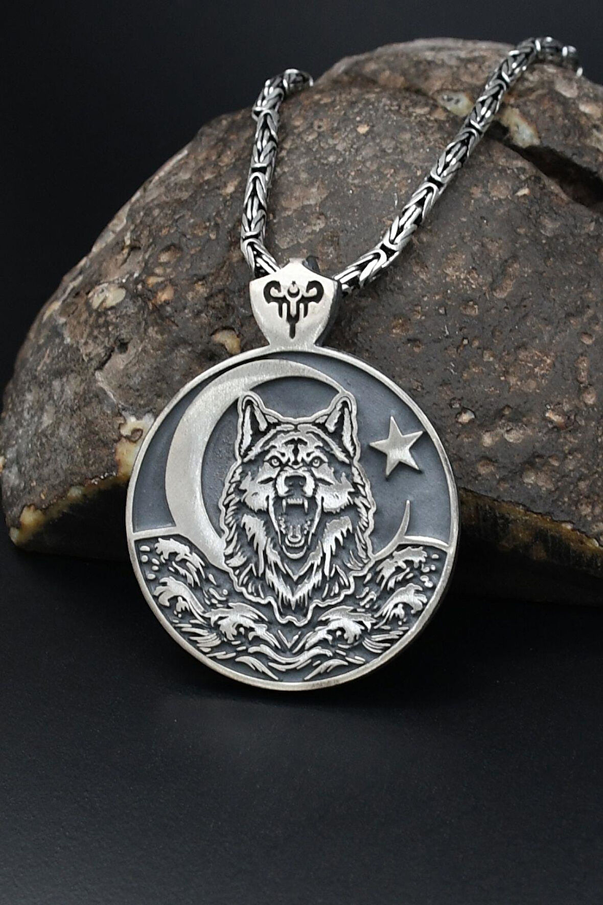 Bozkurt (Kurt) Ve Ay Yıldızlı (AyYıldızlı) 925 Ayar Gümüş Kolye Kral Zincir 2Mm 901576