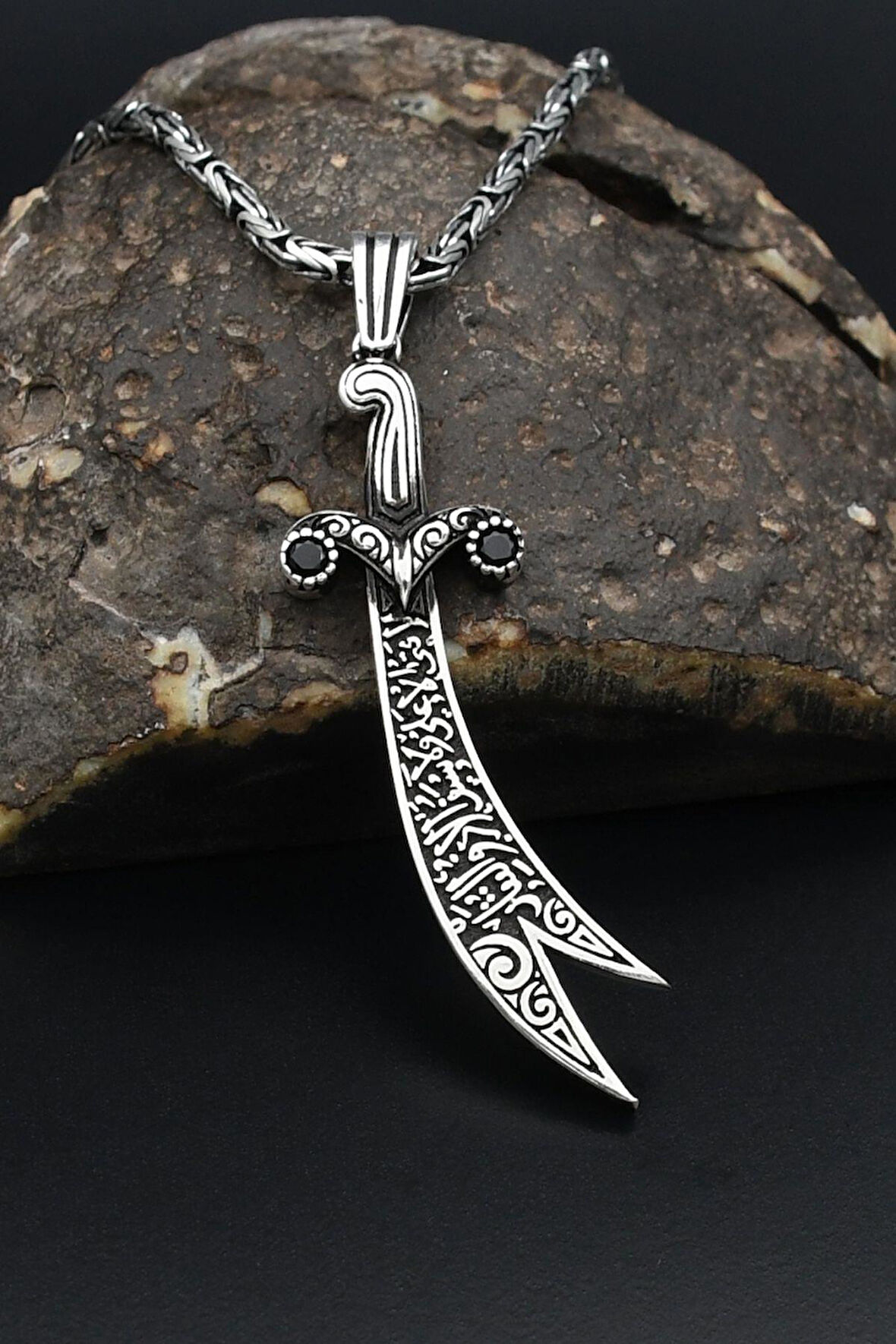 Hz. Ali Zülfikar Kılıcı Erkek Kolye Kral Zincir 2Mm 925 Ayar Gümüş 901589