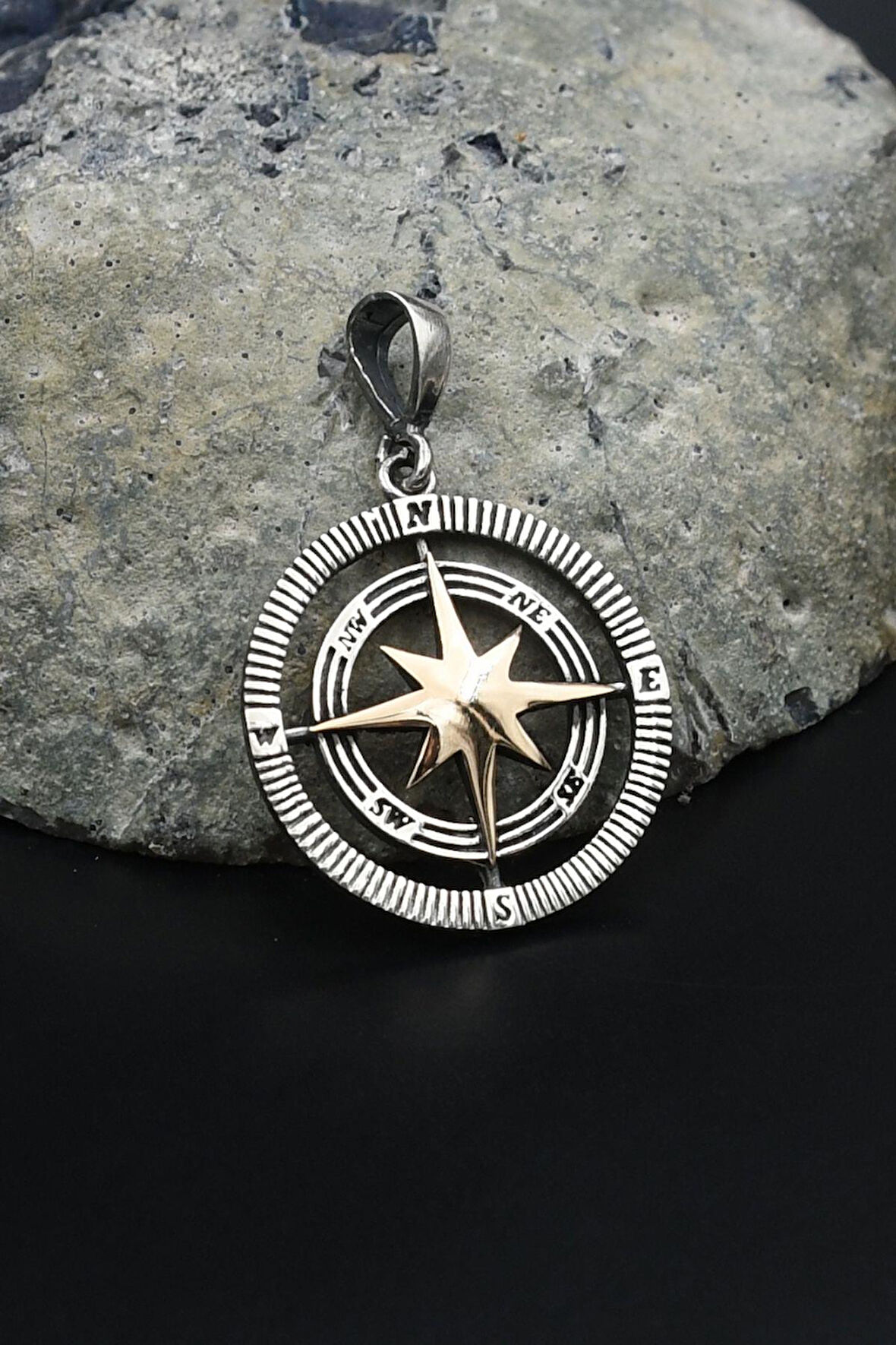 Kolye Ucu Kutup Yıldızlı Pusula 925 Ayar Gümüş 901598