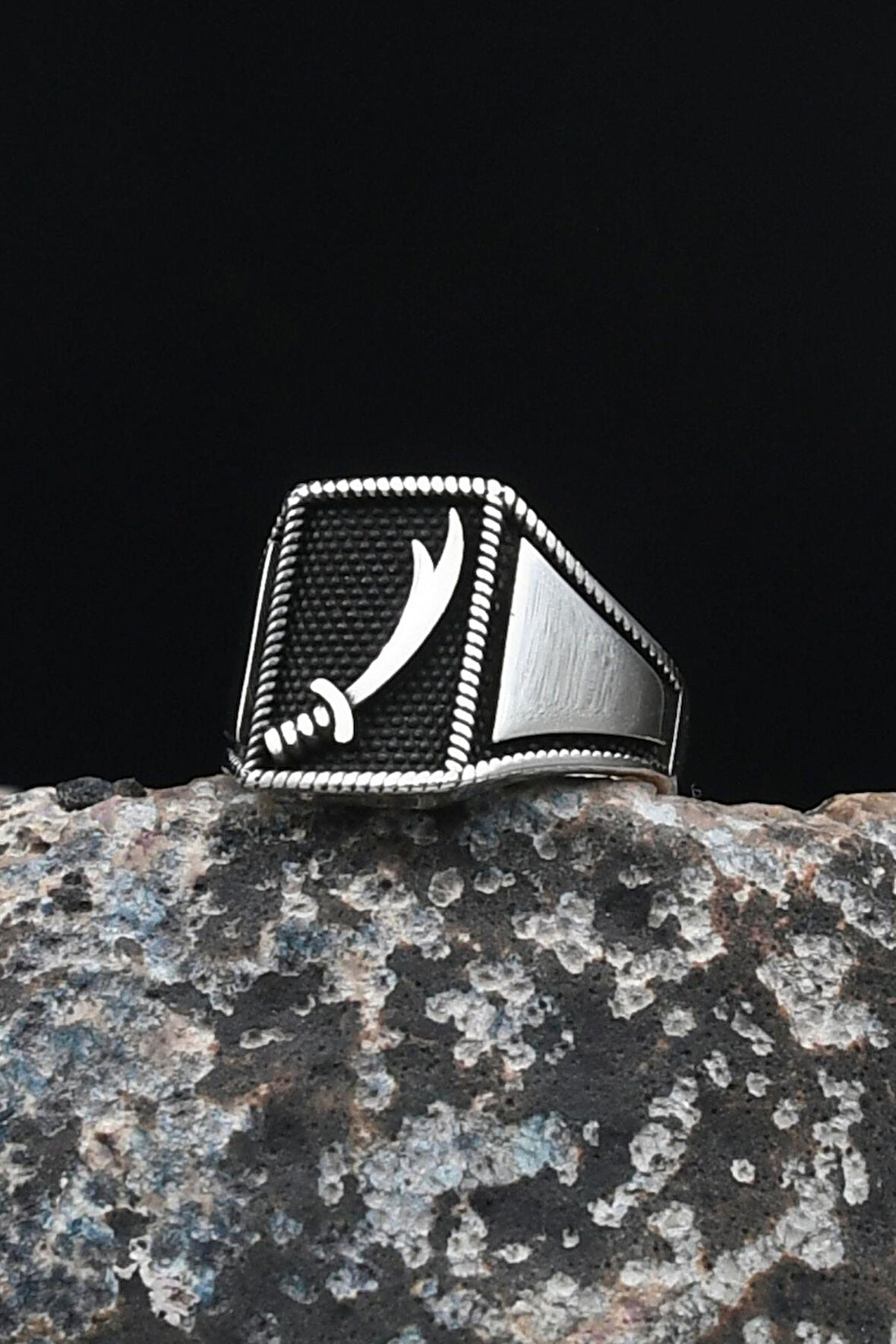 925 Ayar Gümüş Erkek Yüzüğü Zülfikar Hz. Ali'nin Kılıcı 901633