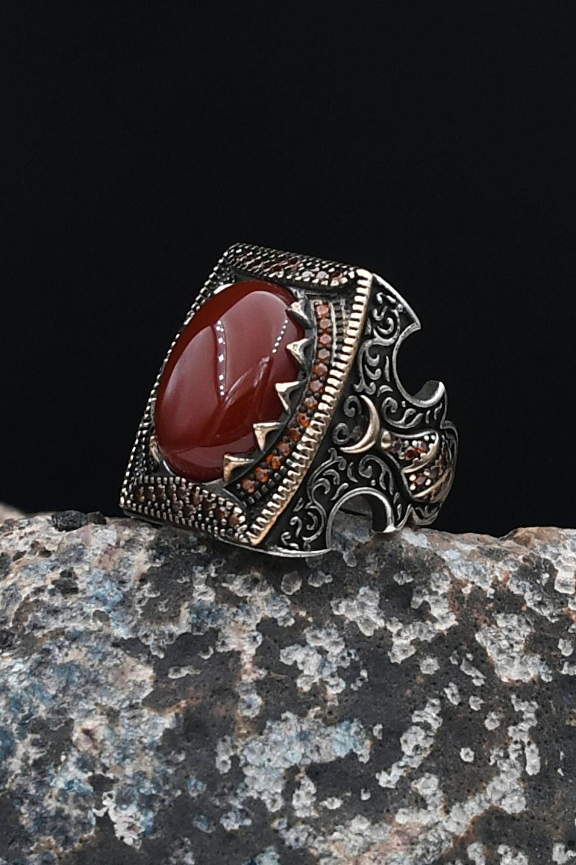 Minare Akik Taşlı 925 Ayar Gümüş Erkek Yüzüğü 901635