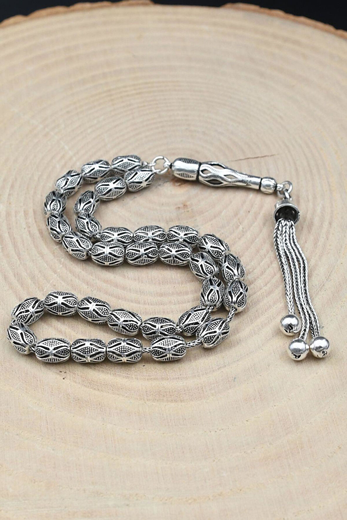 Erkek 925 Ayar Gümüş Arpa Kesim Tesbih Orta Boy -27 Gr- 901694