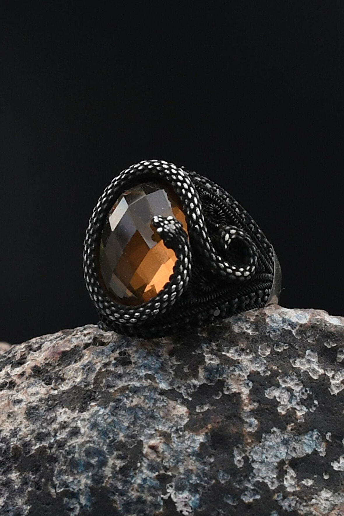 Zultanit Taşlı Yılan Figürlü Zirkon Taş Süslemeli 925 Ayar Gümüş Erkek Yüzüğü 901733