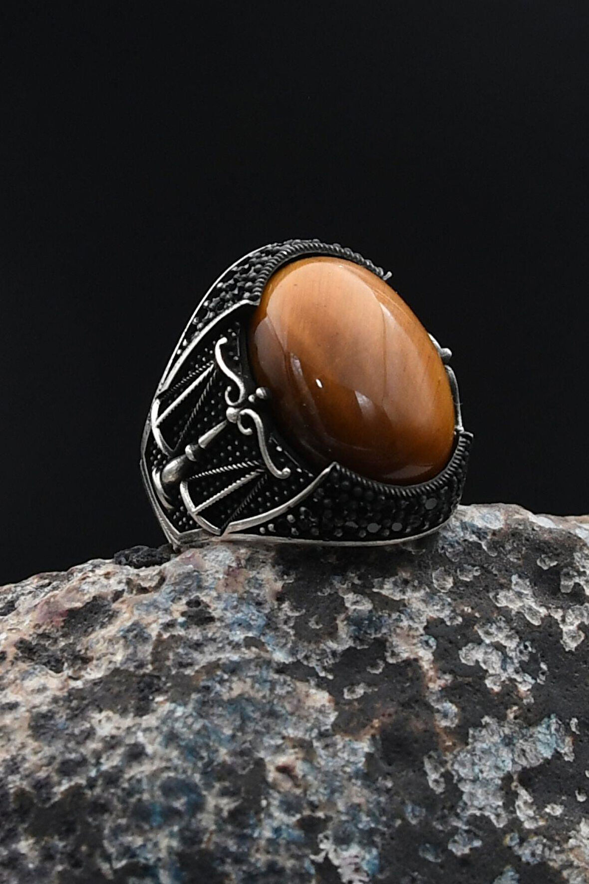 Kaplangözü Taşlı Terazi Figürlü 925 Ayar Gümüş Erkek Yüzüğü 901738