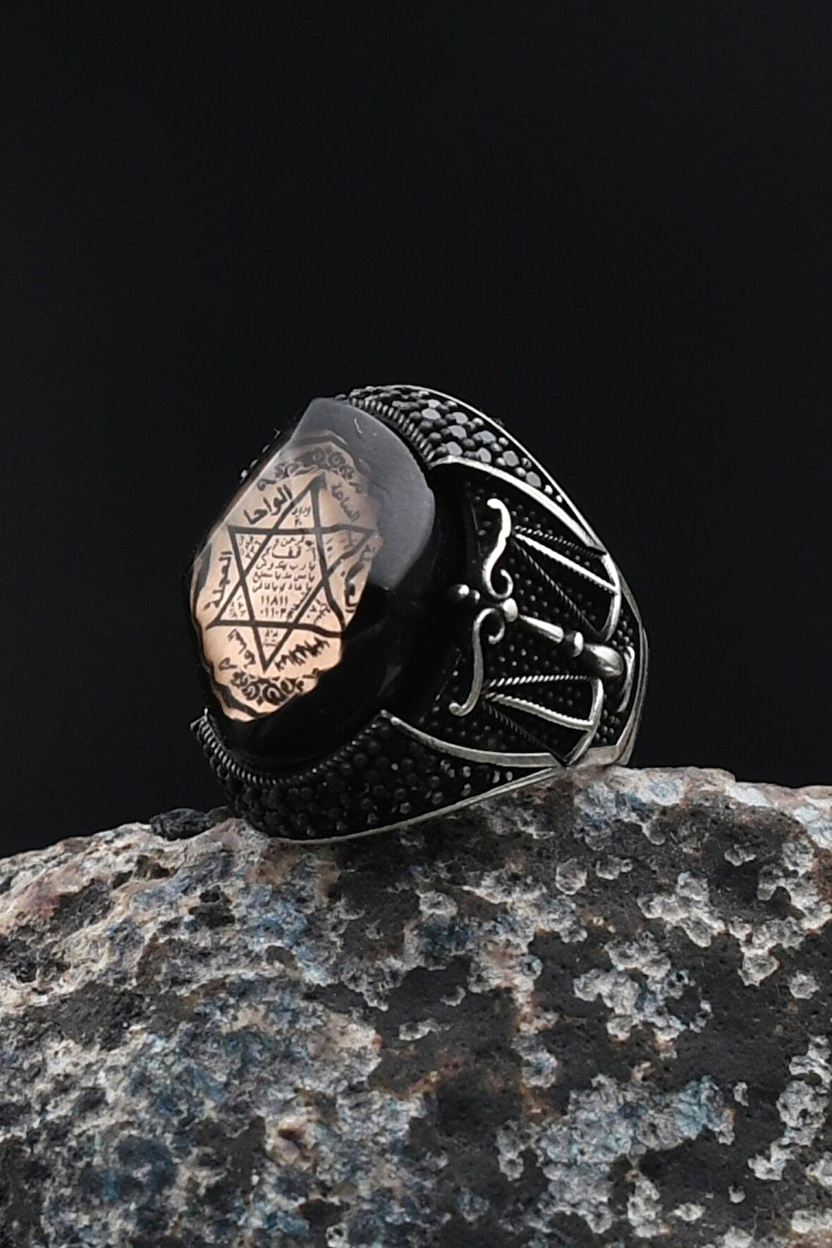 Hz. Süleyman Mührü Terazi Figürlü 925 Ayar Gümüş Erkek Yüzüğü 901742