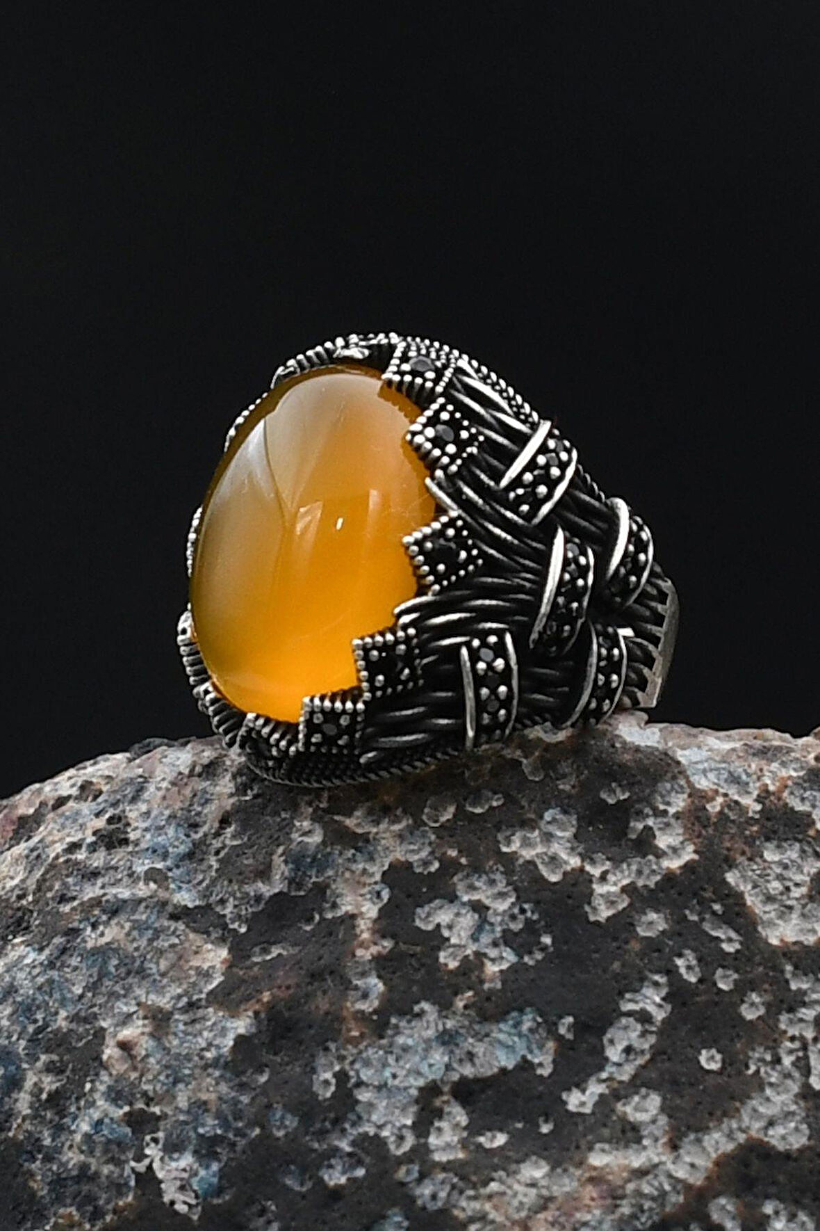 Sarı Akik Taşlı 925 Ayar Gümüş Yüzüğü 901750