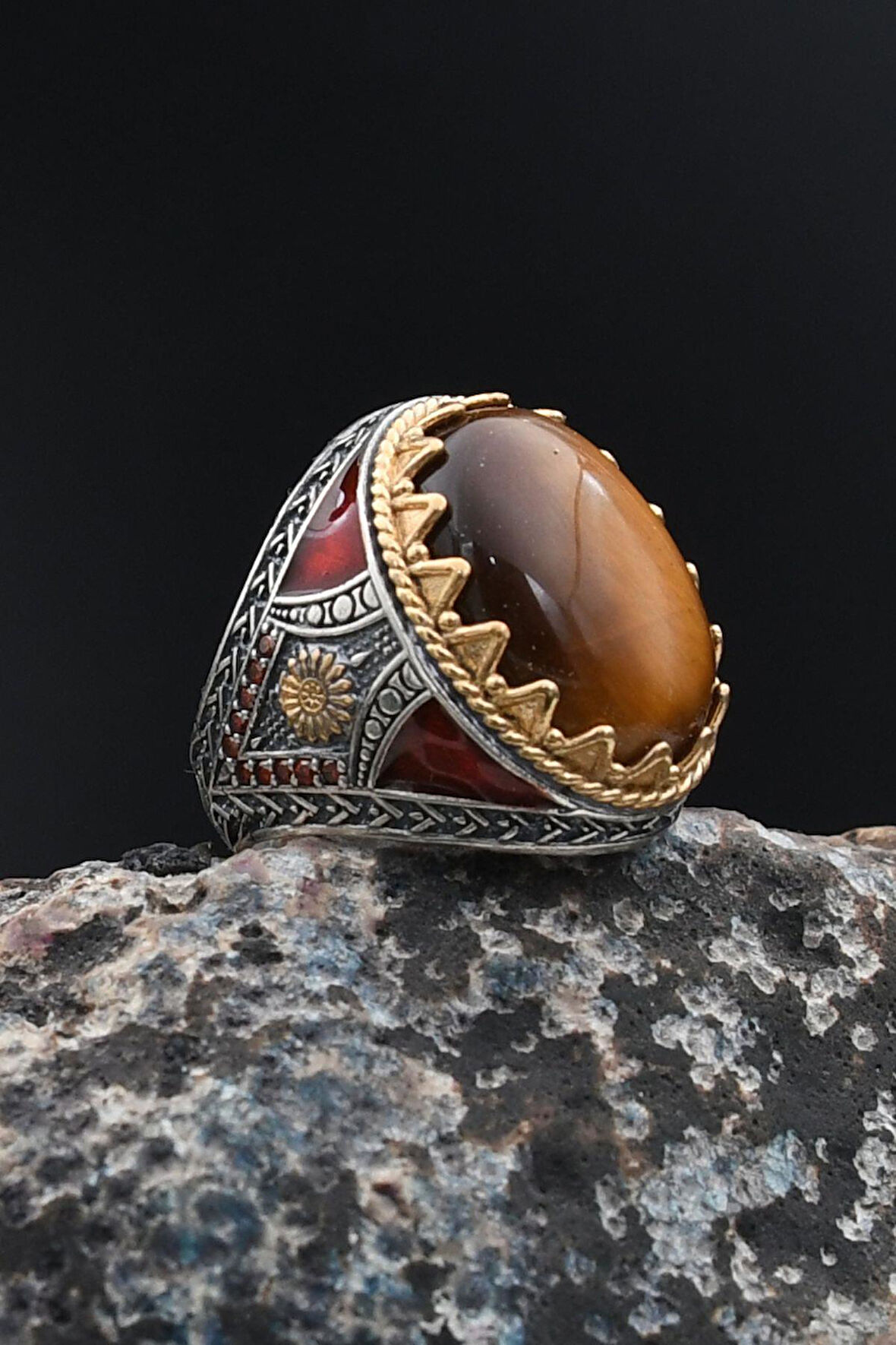 925 Ayar Gümüş Erkek Yüzüğü Kaplangözü Taşlı 901760