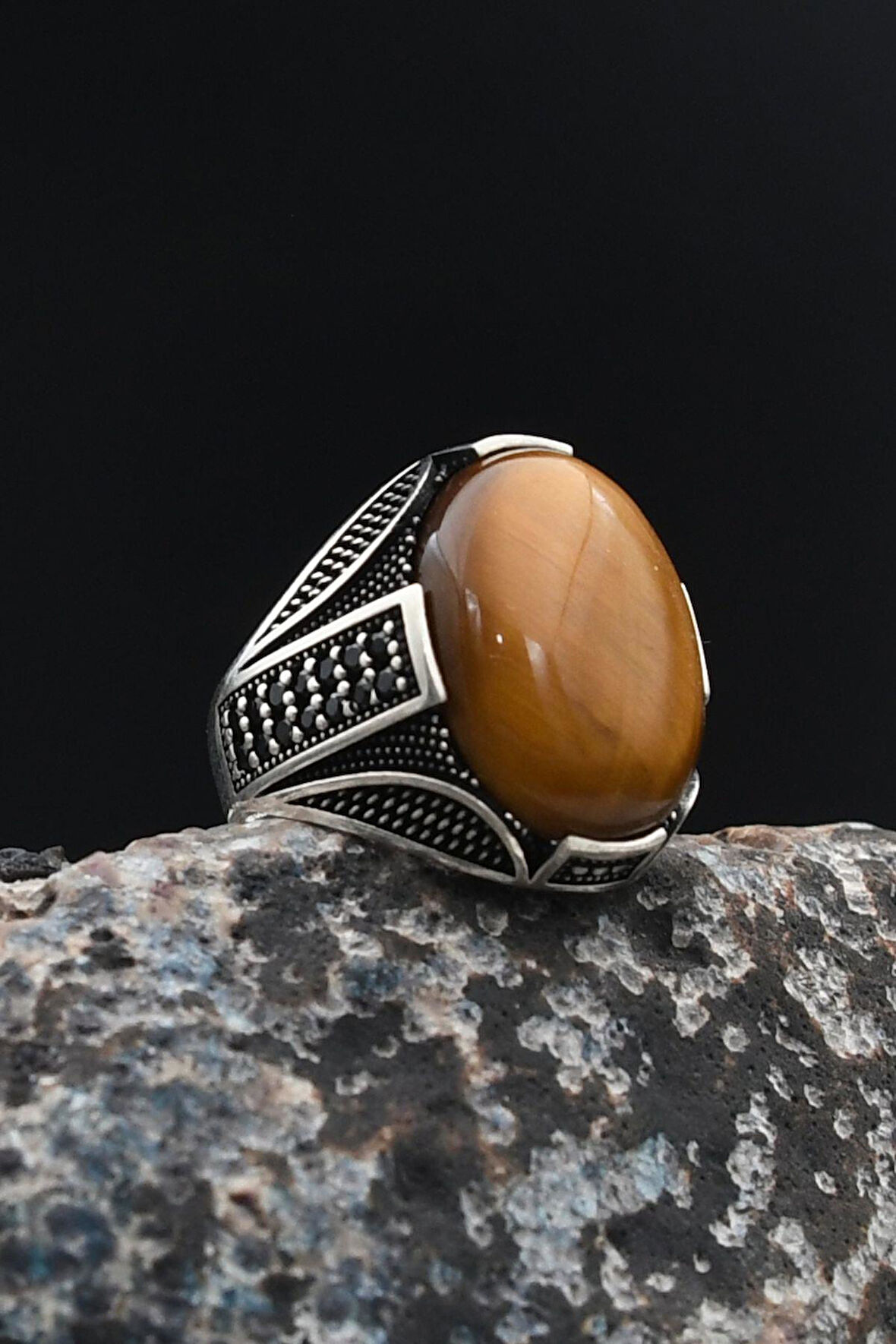 Kaplangözü Taşlı Mikro Taş Süslemeli 925 Ayar Gümüş Erkek Yüzüğü 901771