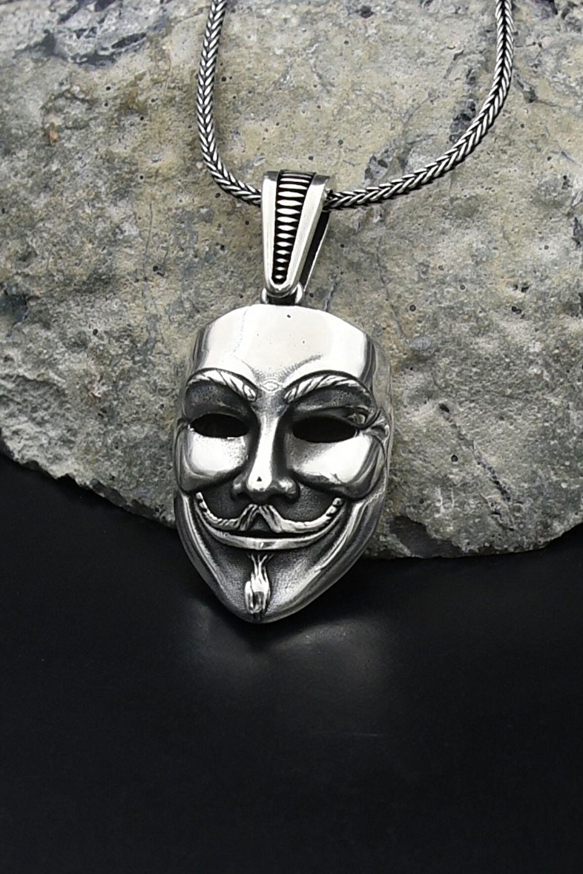 V For Vendetta Maske Kolye Zincir 925 Ayar Gümüş 901789