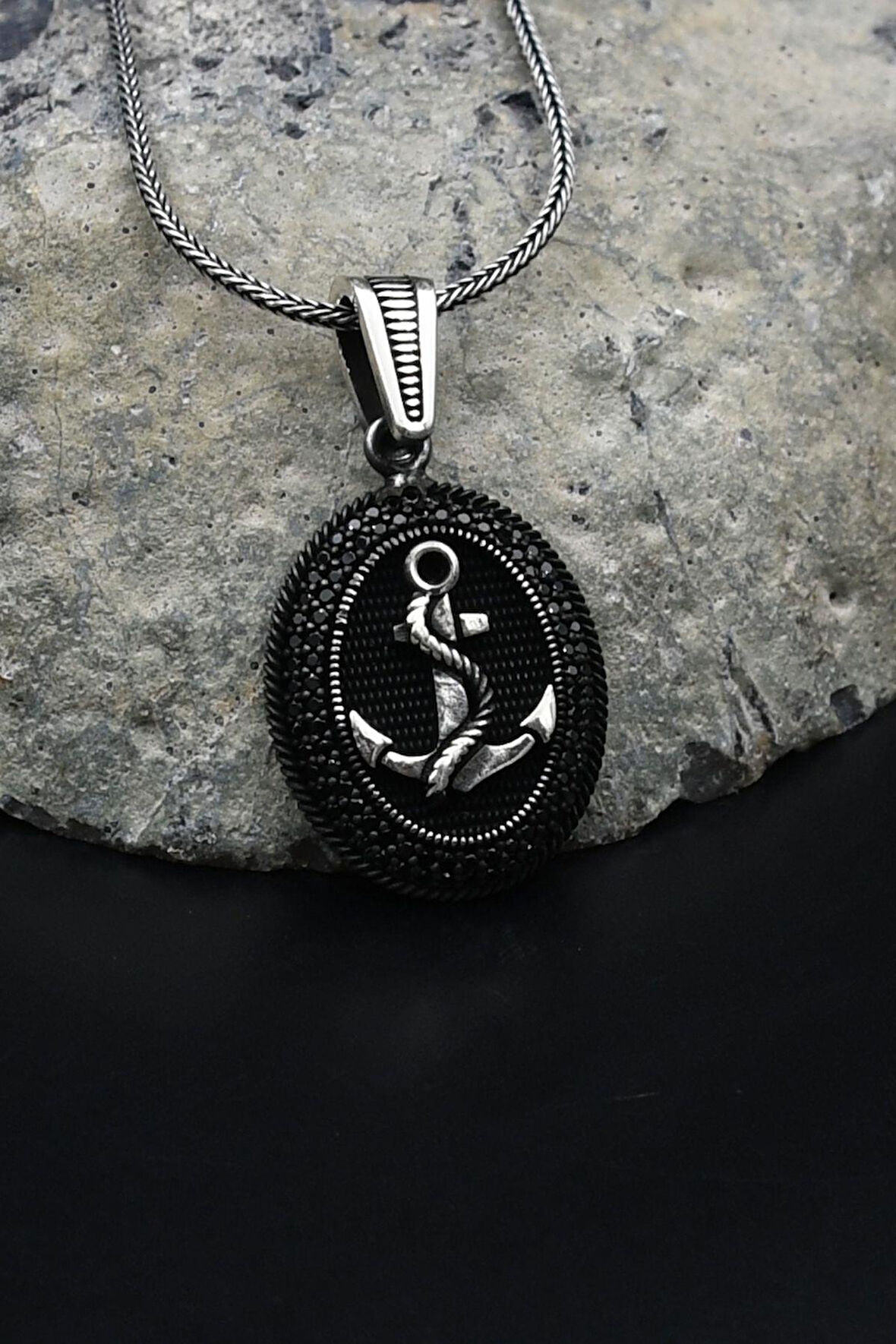 Çapa Modelı Mikro Taş Süslemeli 925 Ayar Gümüş Kolye Zincir 901793