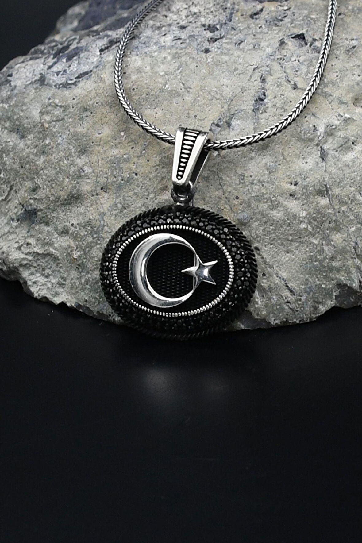 Ay Yıldızlı (AYYILDIZLI) Mikro Taş Süslemeli 925 Ayar Gümüş Kolye Zincir 901809