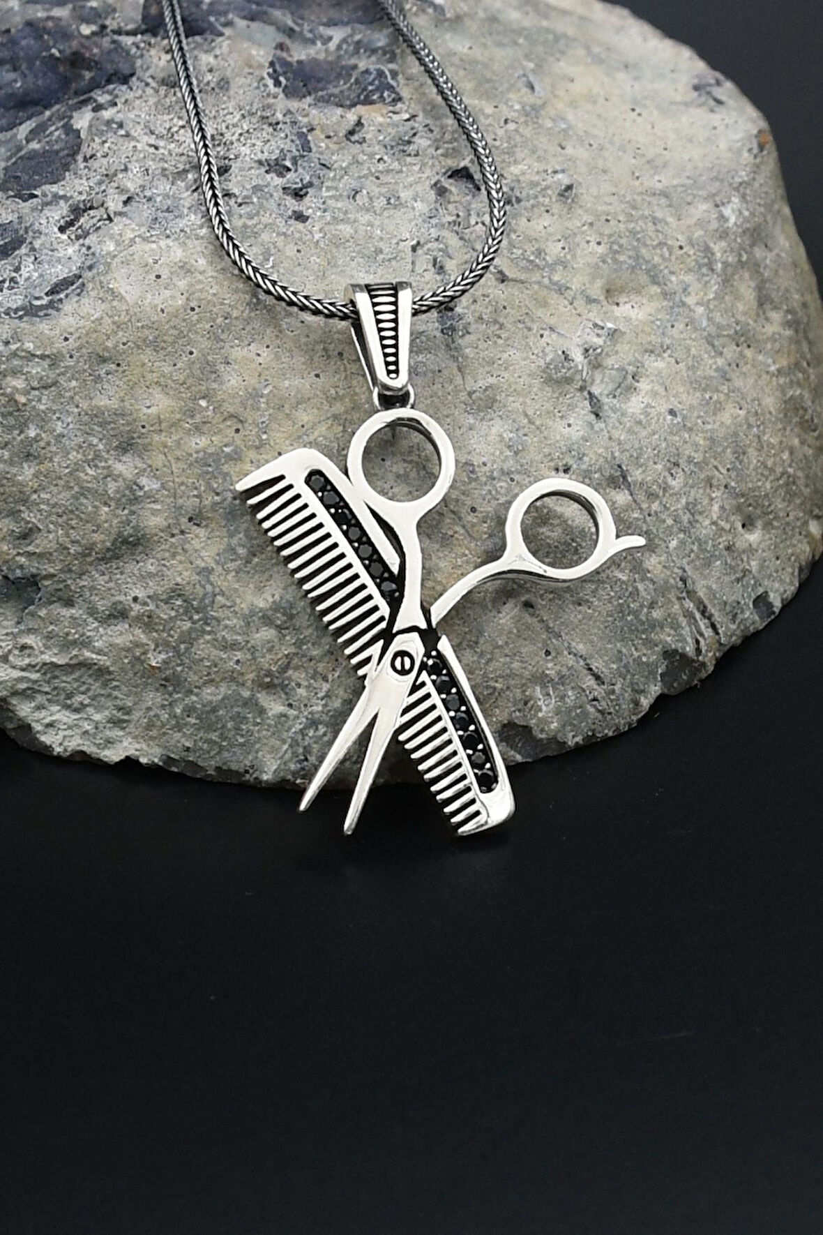 Tarak-Makas 925 Ayar Gümüş Kolye Zincir 901811