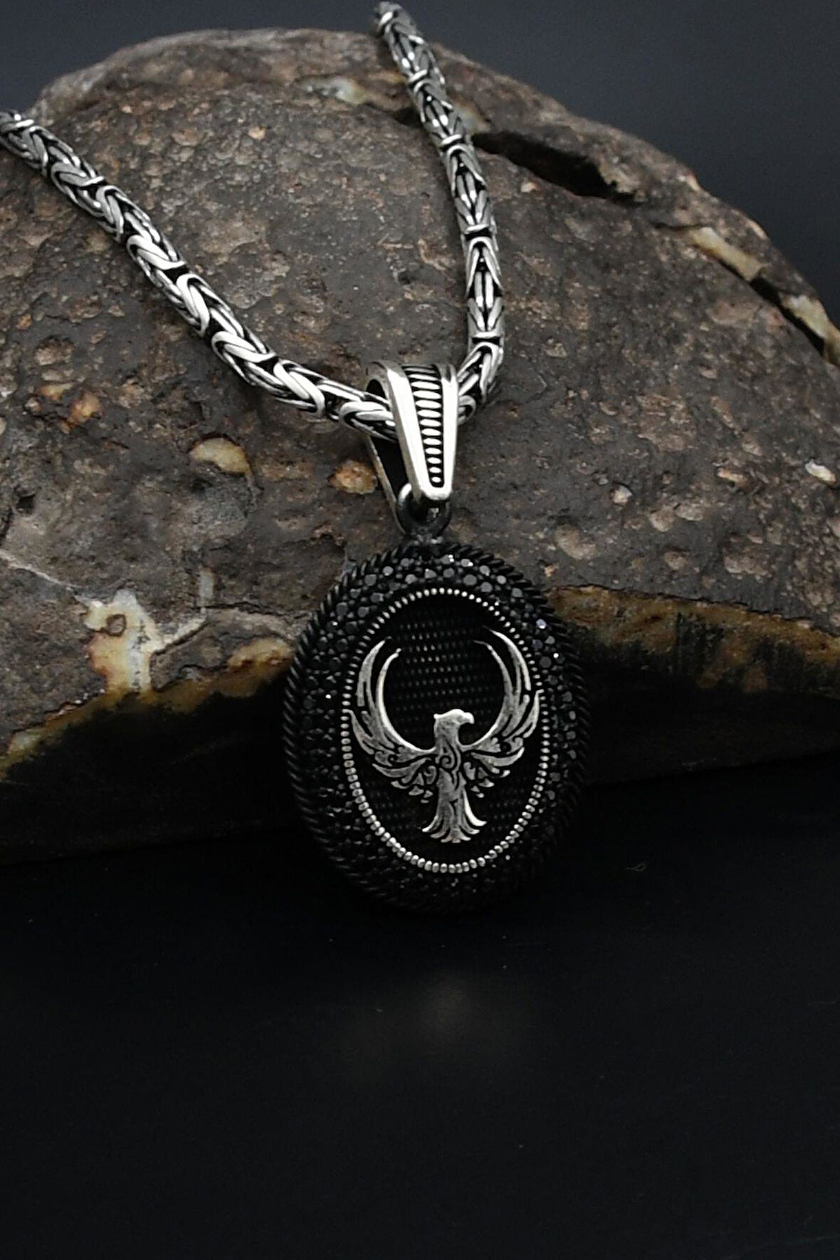 Anka Kuşu Mikro Taş Süslemeli Gümüş Kolye Kral Zincir 2Mm 901842