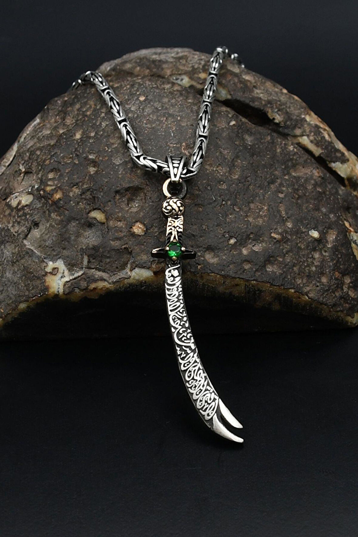 Hz. Ali ( Zülfikar Kılıcı ) 925 Ayar Gümüş Kolye Kral Zincir 2Mm 901848