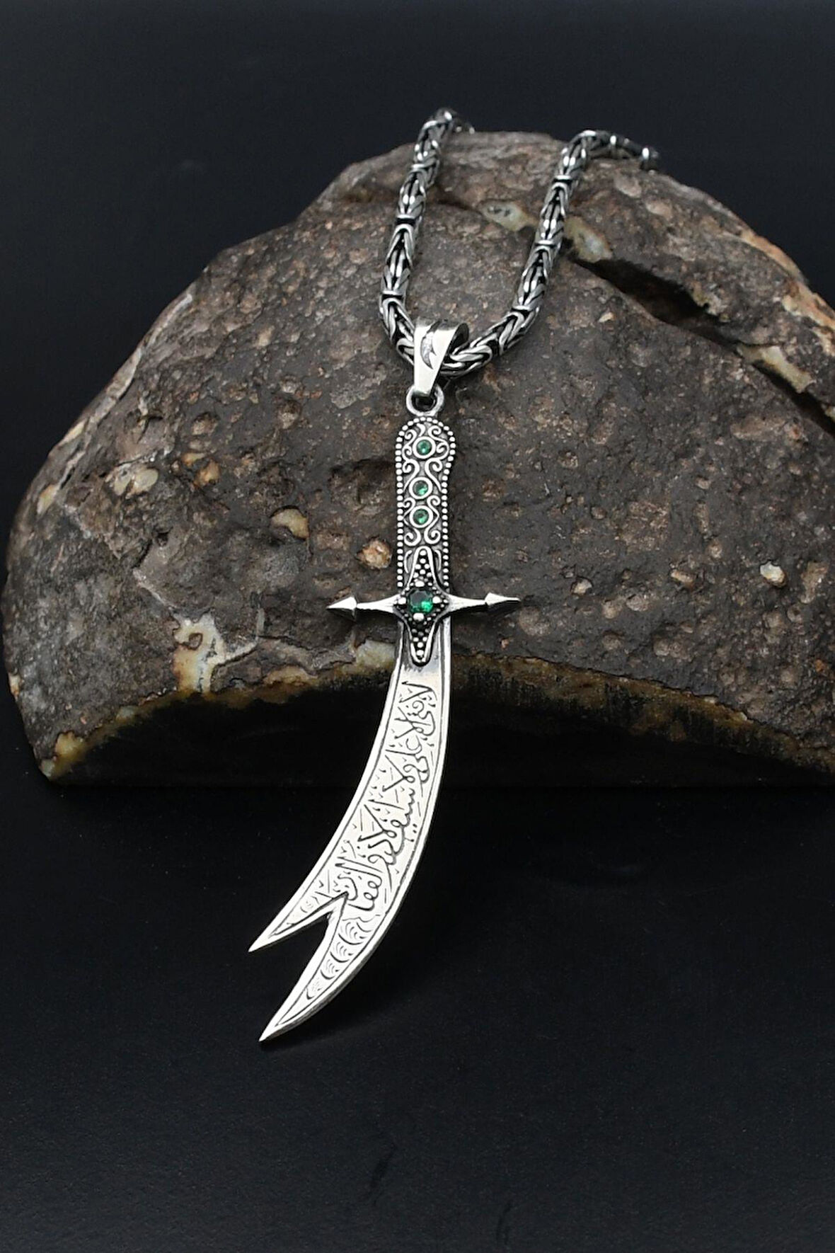 Hz. Ali'nin Kılıcı Zülfikar 925 Ayar Gümüş Kolye Kral Zincir 2Mm 901852