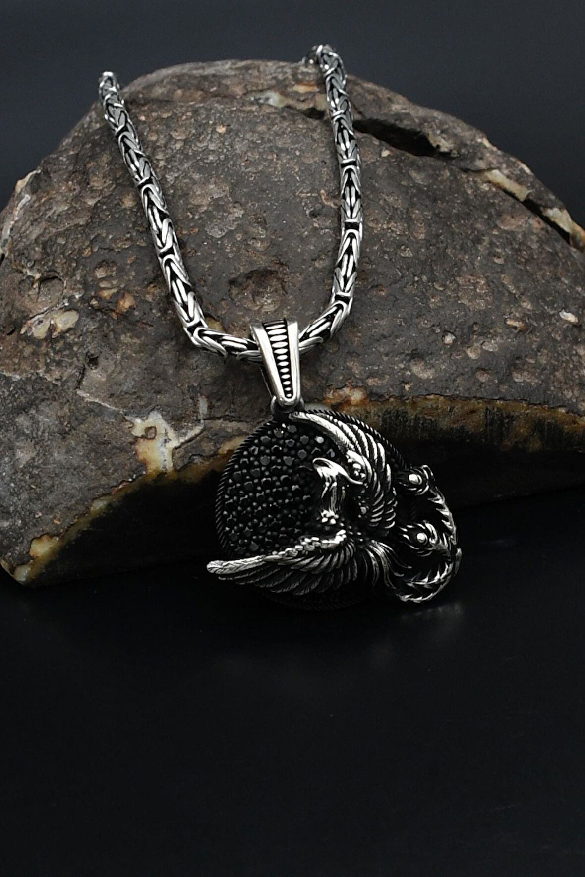 Anka kuşu Figürlü 925 Ayar Gümüş Kolye Kral Zincir 2Mm 901859