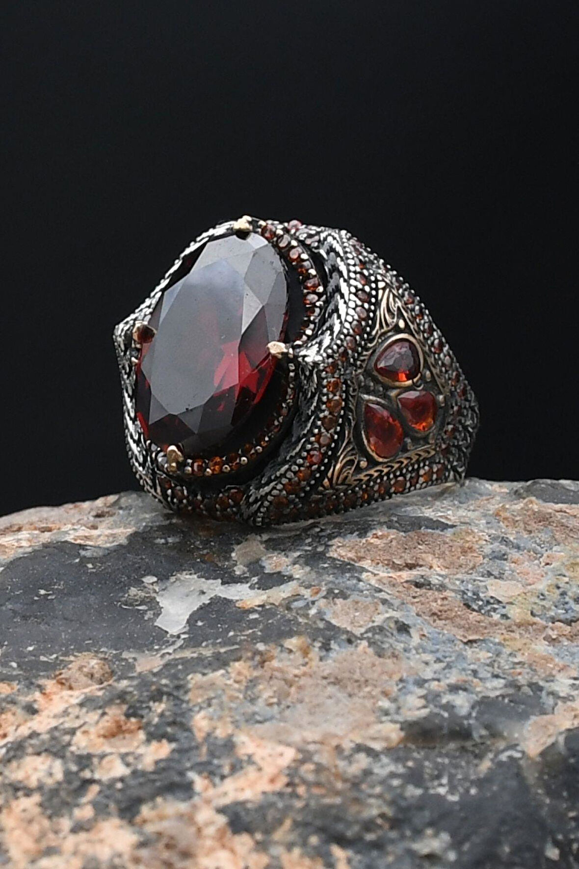 Kırmızı Zirkon Taşlı 925 Ayar Gümüş Erkek Yüzüğü 901888