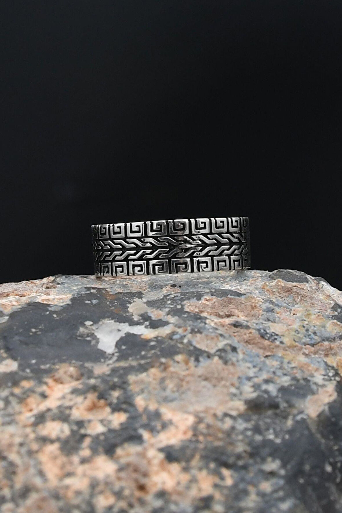 Grek Desenli 925 Ayar Gümüş Erkek Alyans Yüzük 901904