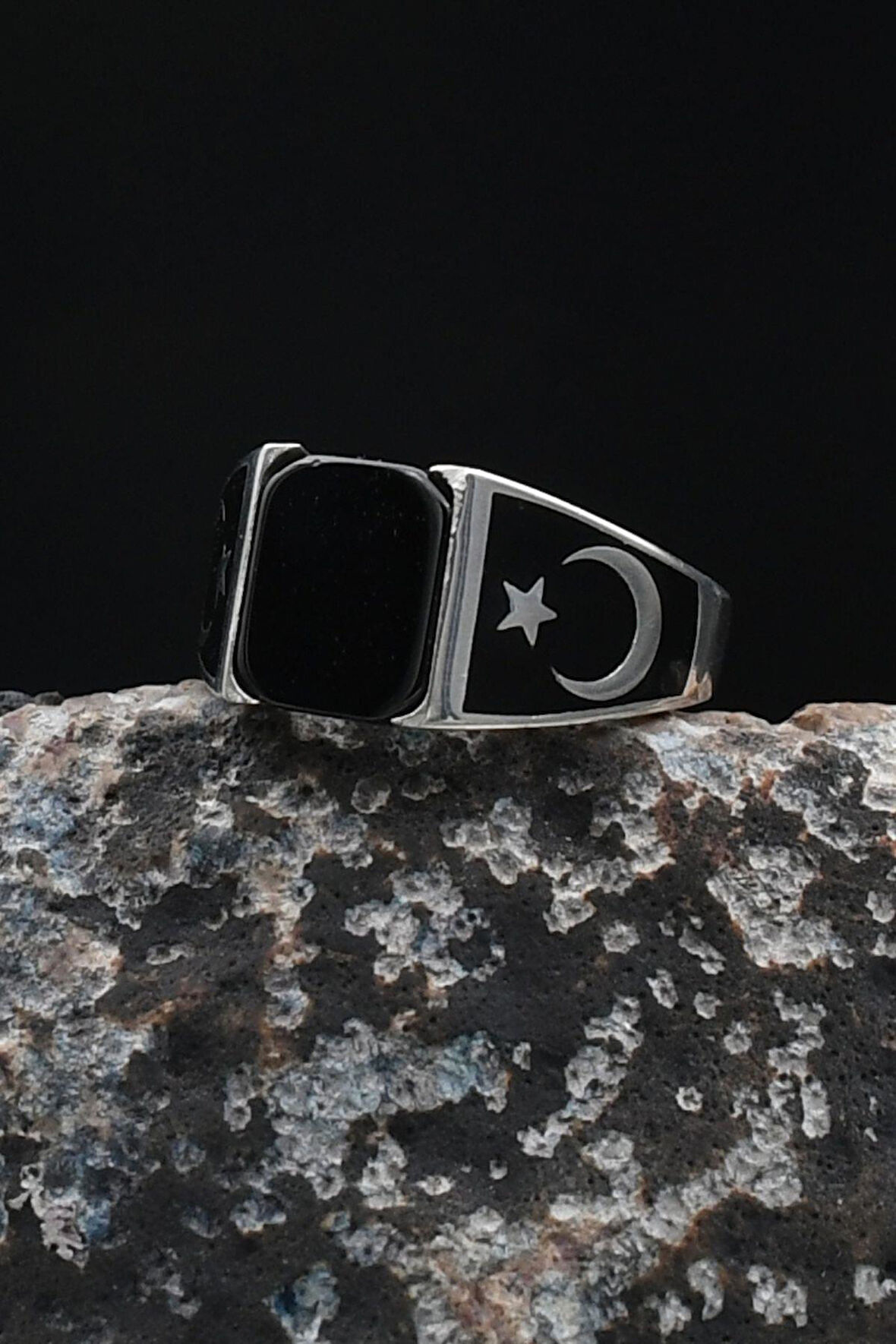 925 Ayar Gümüş Yüzük Ay Yıldızlı (AYYILDIZLI) Oniks Taşlı 901917