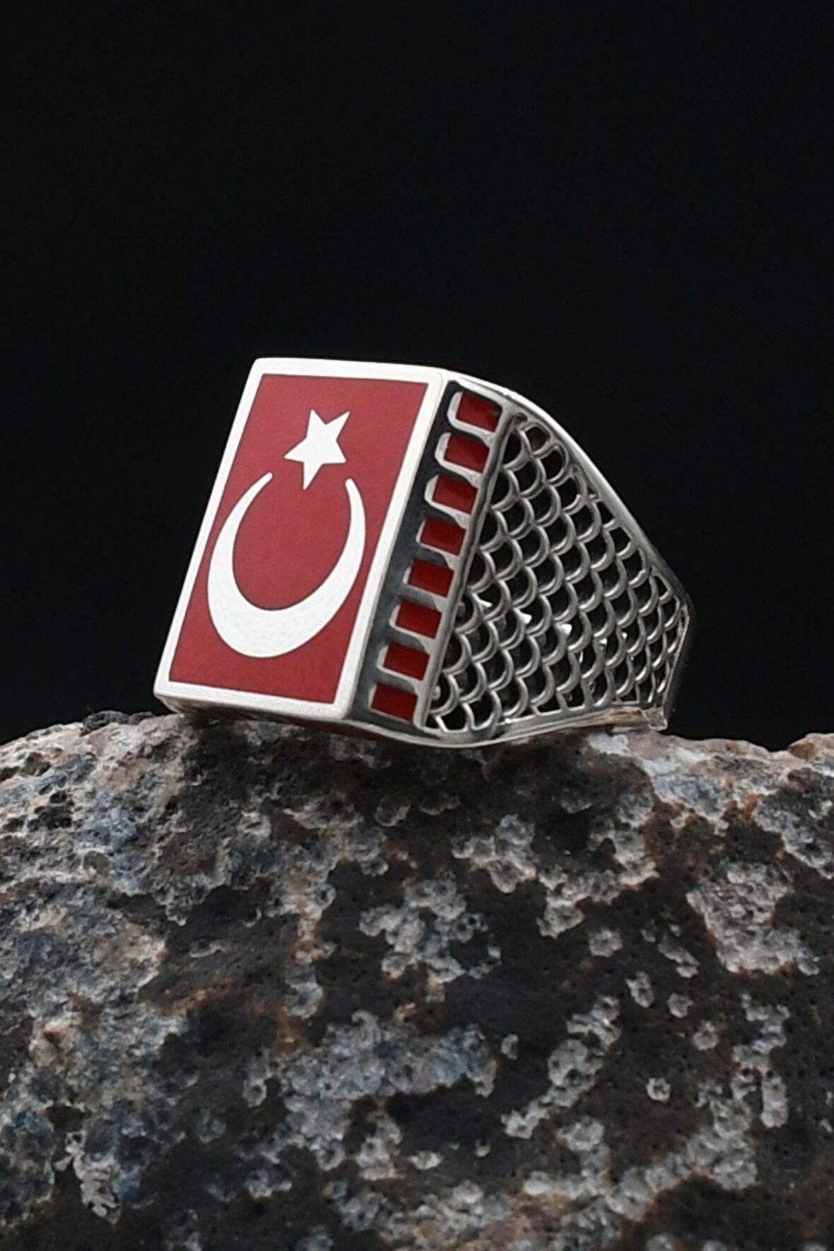 Ay Yıldızlı (AYYILDIZLI) Mineli 925 Ayar Gümüş Yüzük 901921