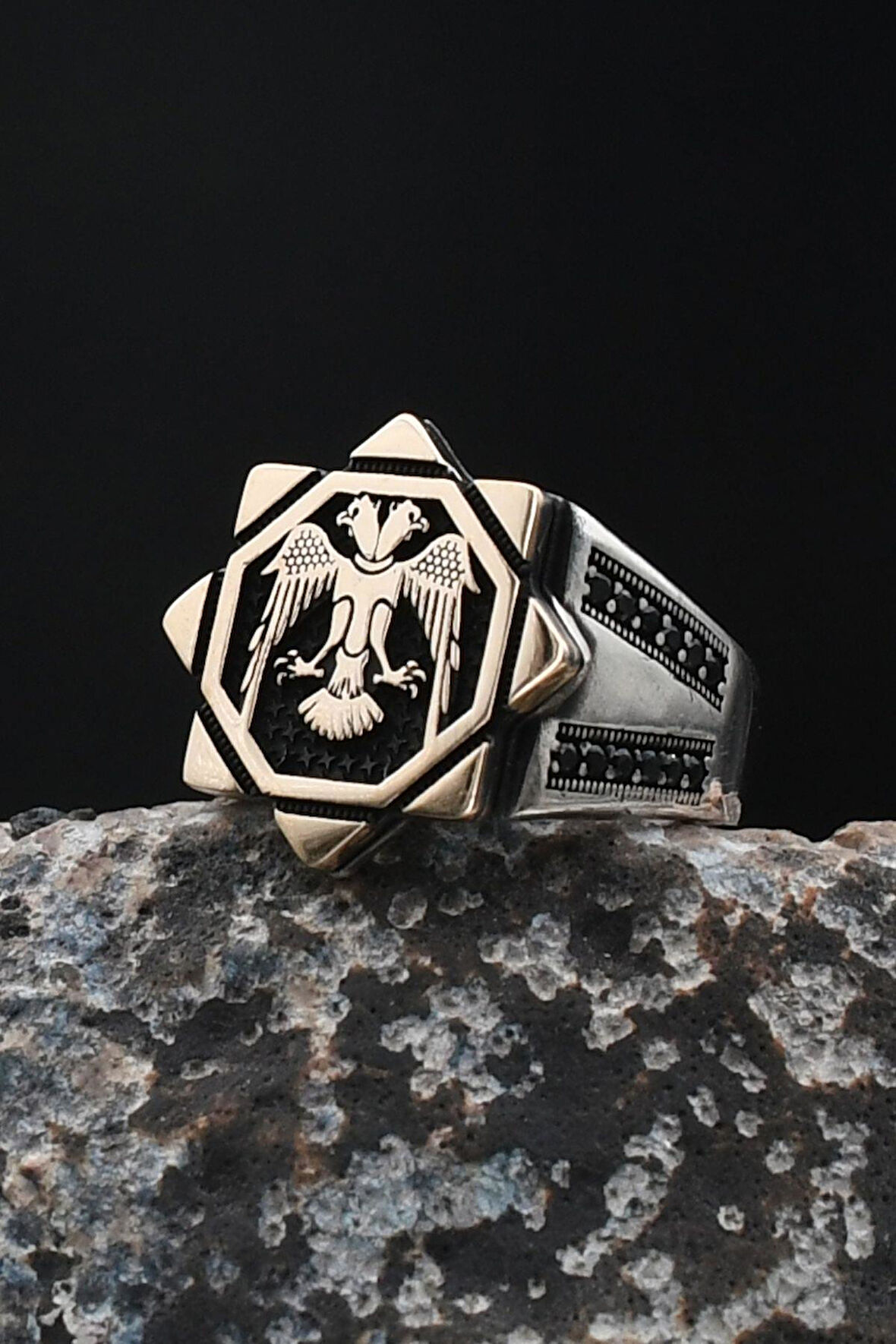 SELÇUKLU KARTALI - Çift Başlı Kartal Figürlü 925 Ayar Gümüş Erkek Yüzük 901928