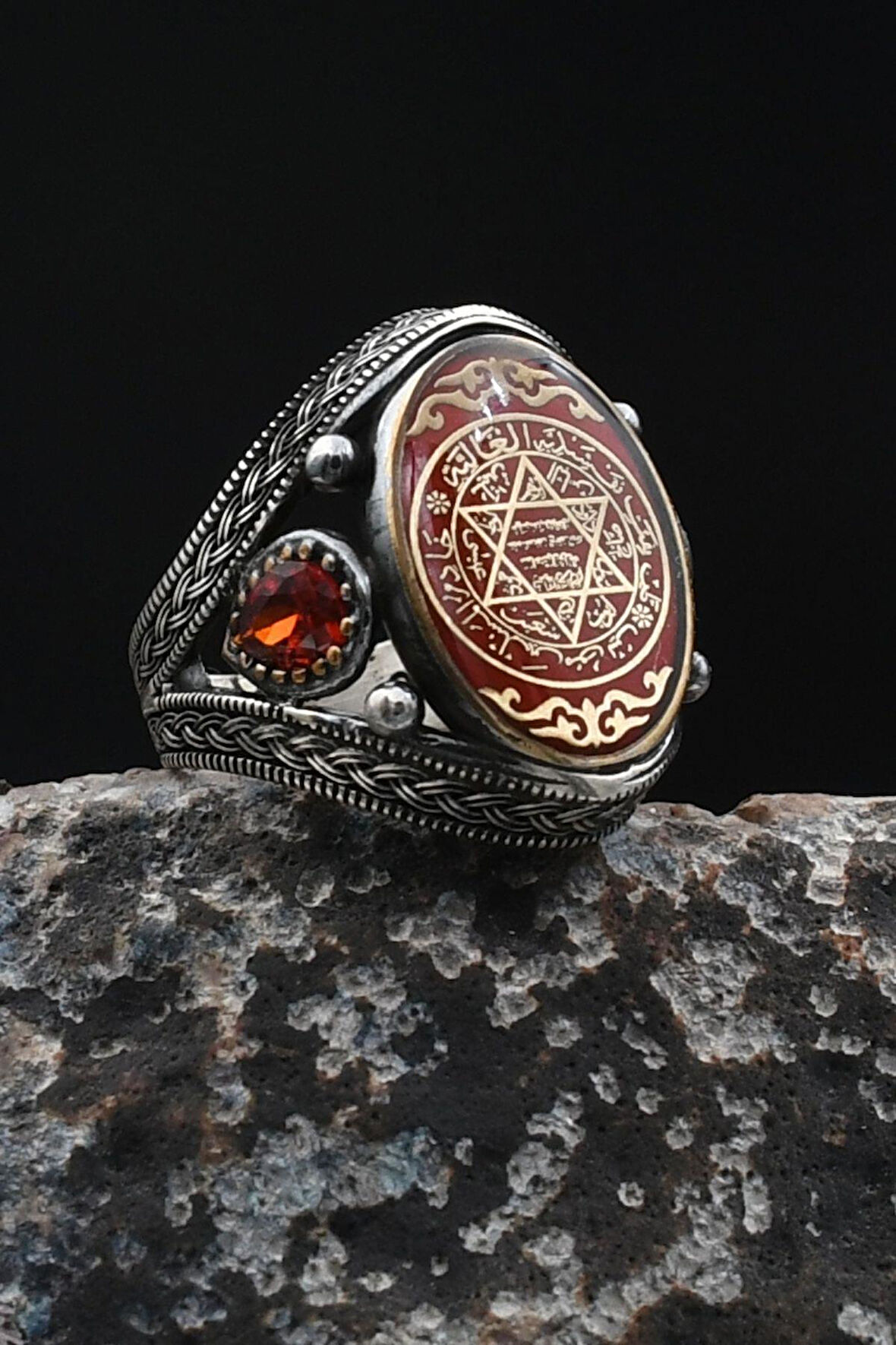 Hz. Süleyman Mührü 925 Ayar Gümüş Yüzük Mineli 901931