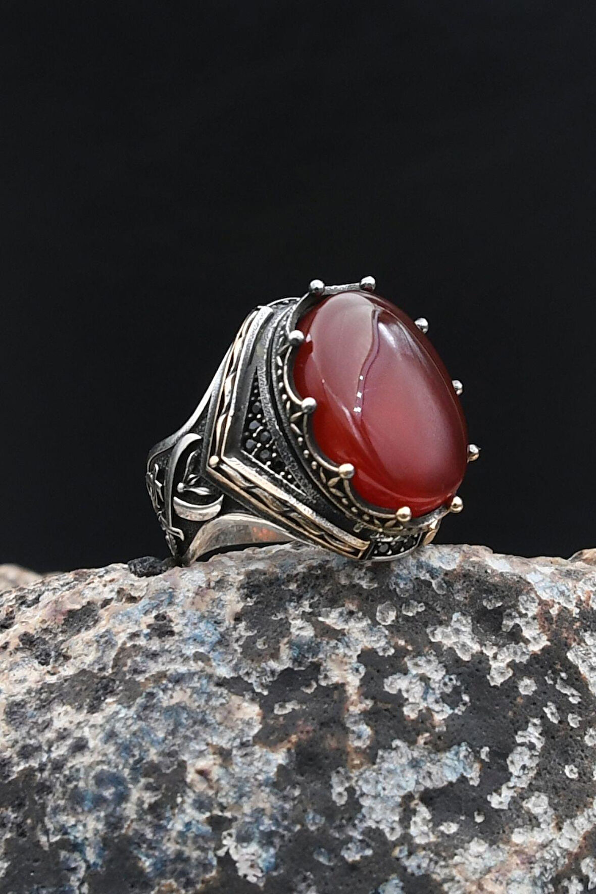 Hz. Ali Zülfikar Kılıcı 925 Ayar Gümüş Yüzük Akil Taşlı 902000