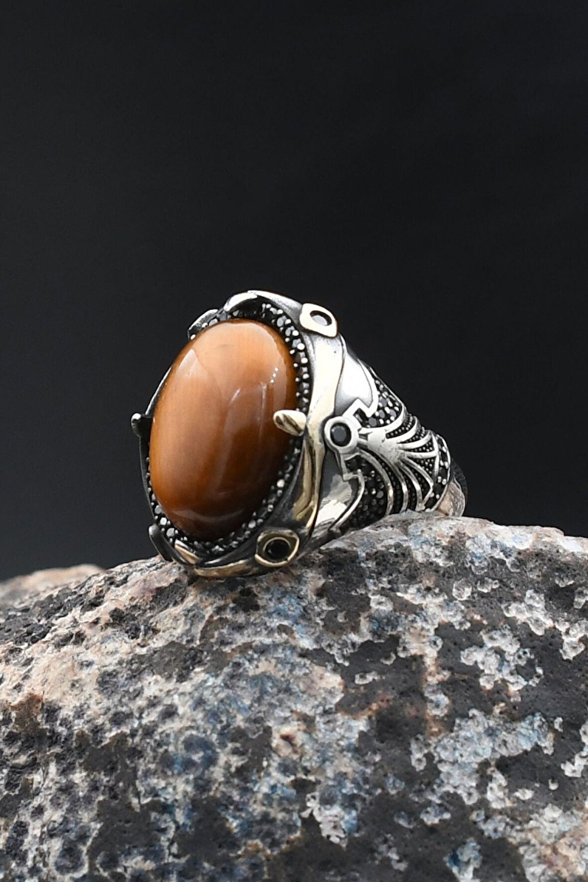 925 Ayar Gümüş Yüzük Kaplangözü Taşlı 902003