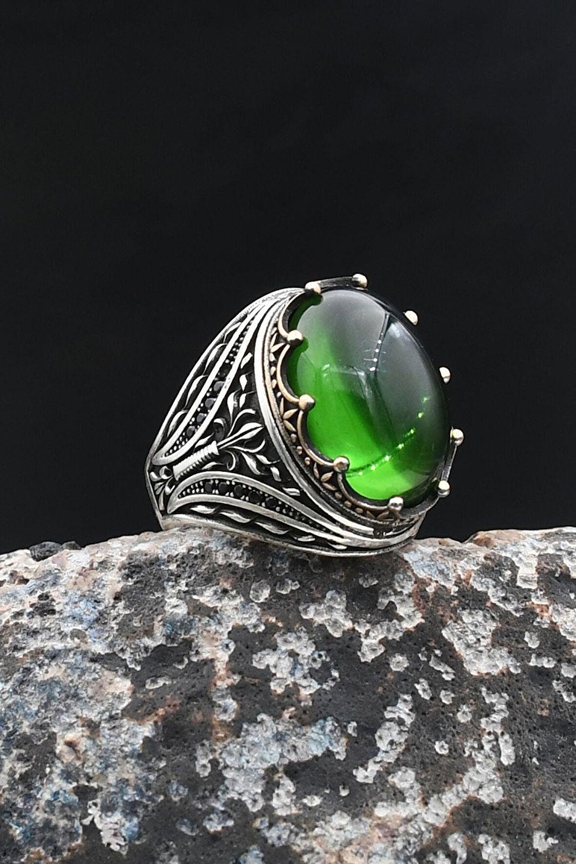 Yeşil Zirkon Taşlı 925 Ayar Gümüş Yüzük 902018