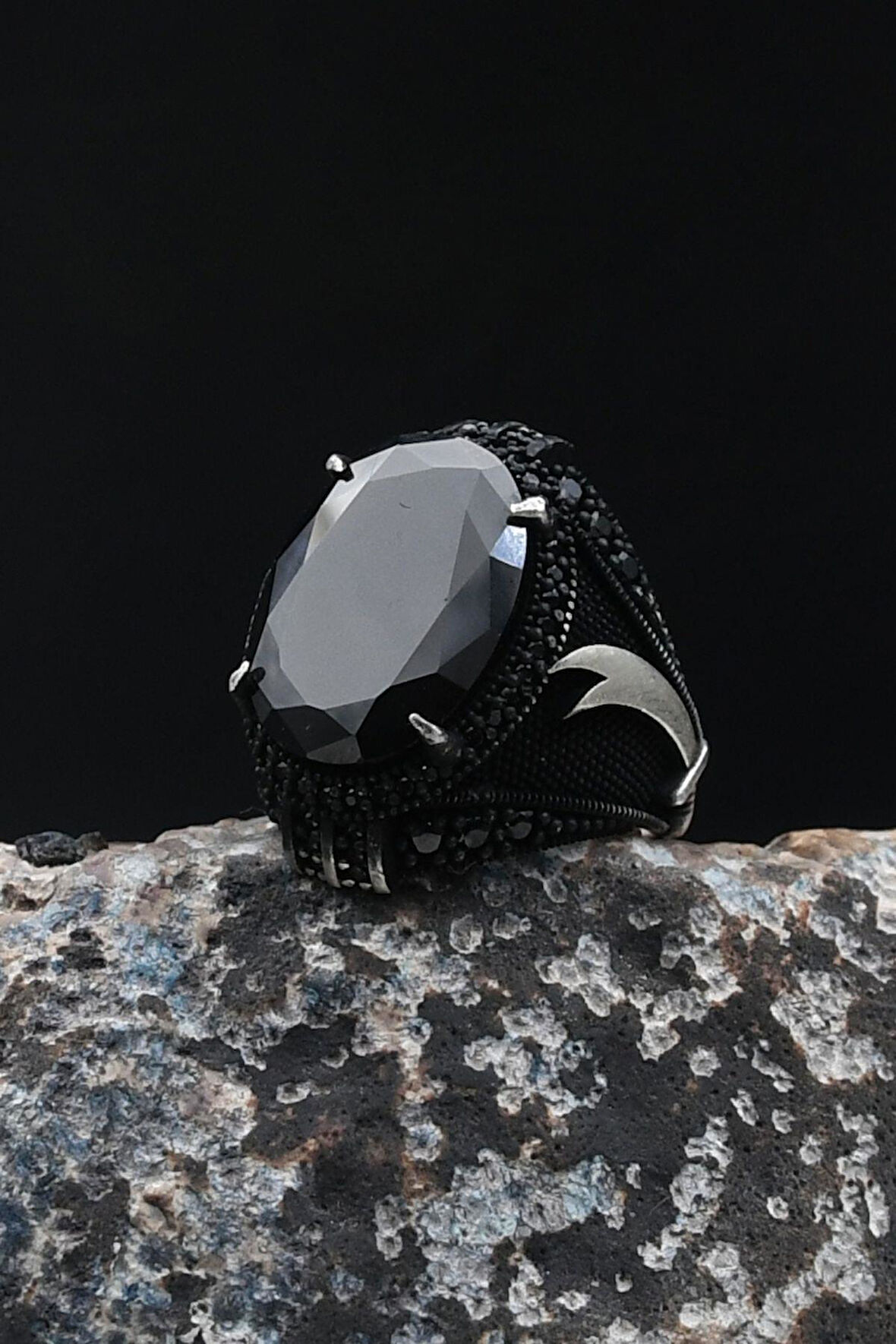 Hz. Ali'nin Kılıcı Zülfikar 925 Ayar Gümüş Yüzük Siyah Zirkon Taşlı 902054