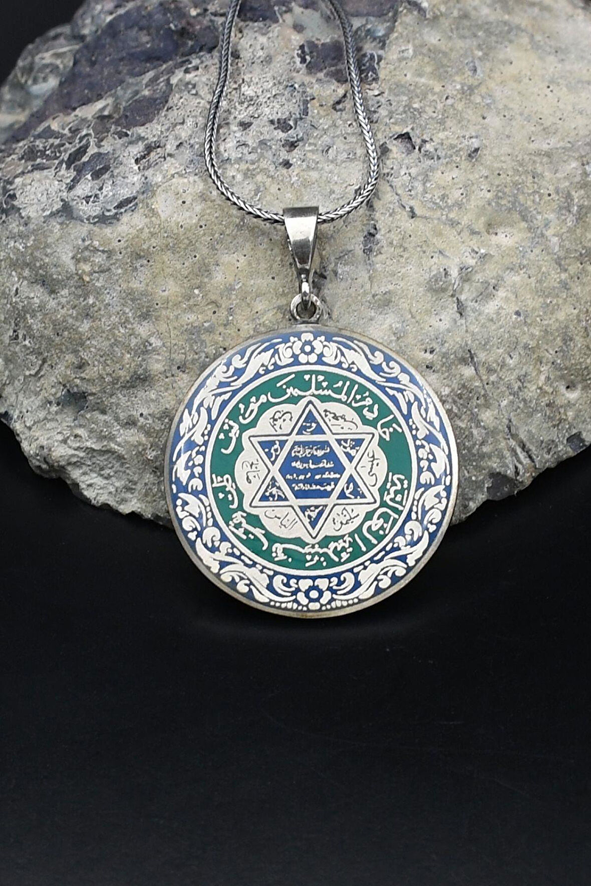 Hz. Süleyman Mührü 925 Ayar Gümüş Kolye Zincir Mineli 902126