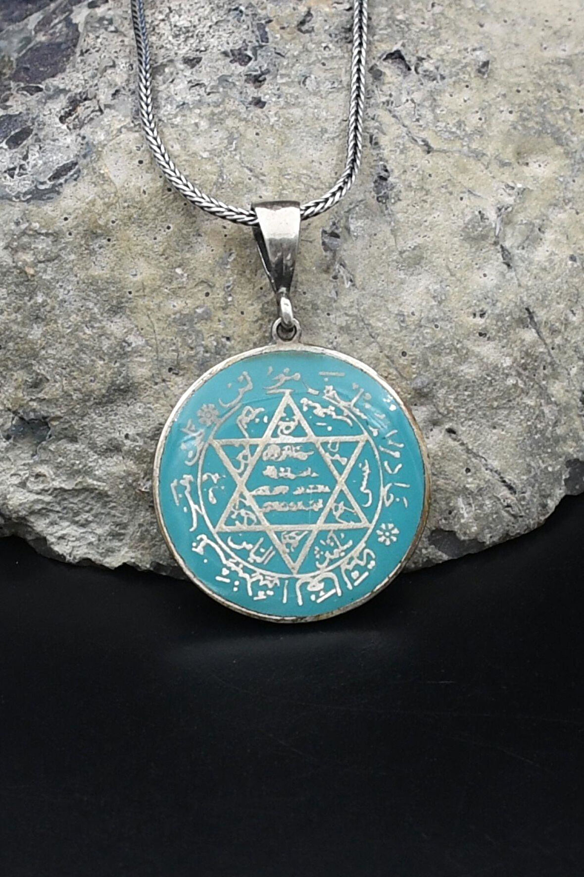 Hz. Süleyman Mührü Mineli 925 Ayar Gümüş Kolye Zincir 902131