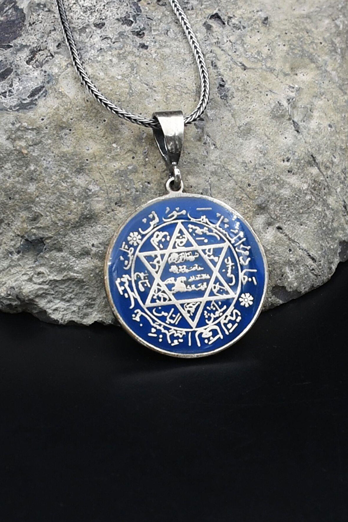 Hz. Süleyman Mührü Mineli 925 Ayar Gümüş Kolye Zincir 902132