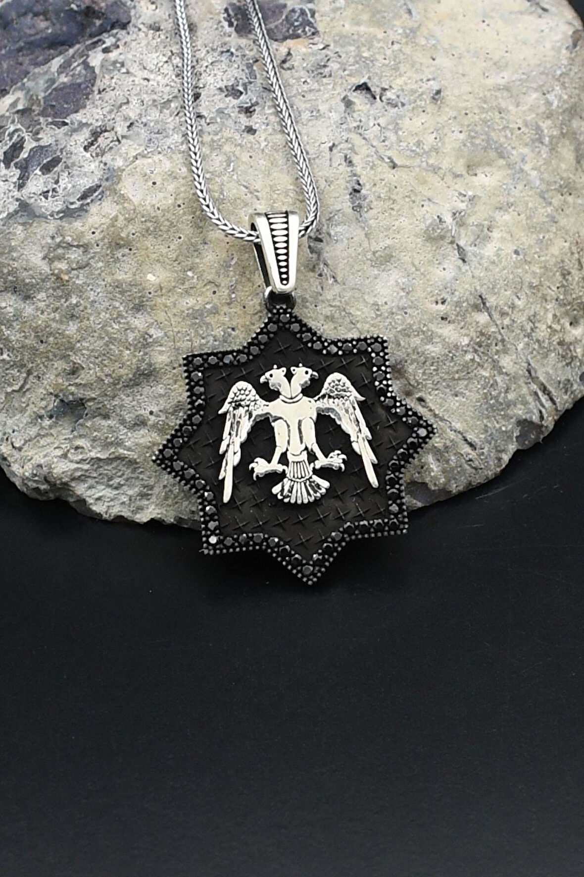 Çift Başlı Kartal - Selçuklu Kartalı - Kolye Zincir 925 Ayar Gümüş 902134