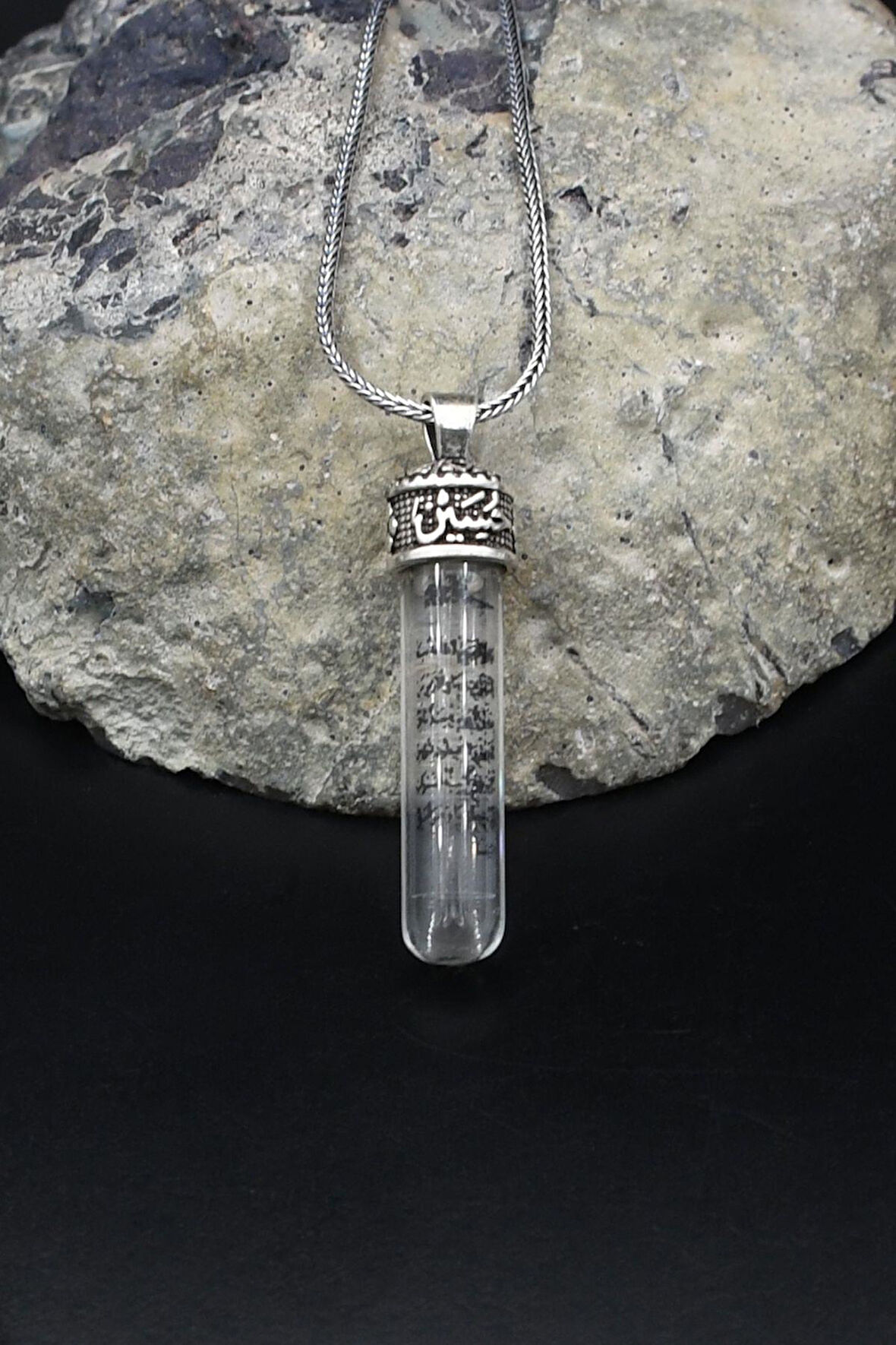 Muska Cevşen Zemzem Sulu Ayetel Kürsi Yazılı 925 Ayar Gümüş Kolye Zincir 902136