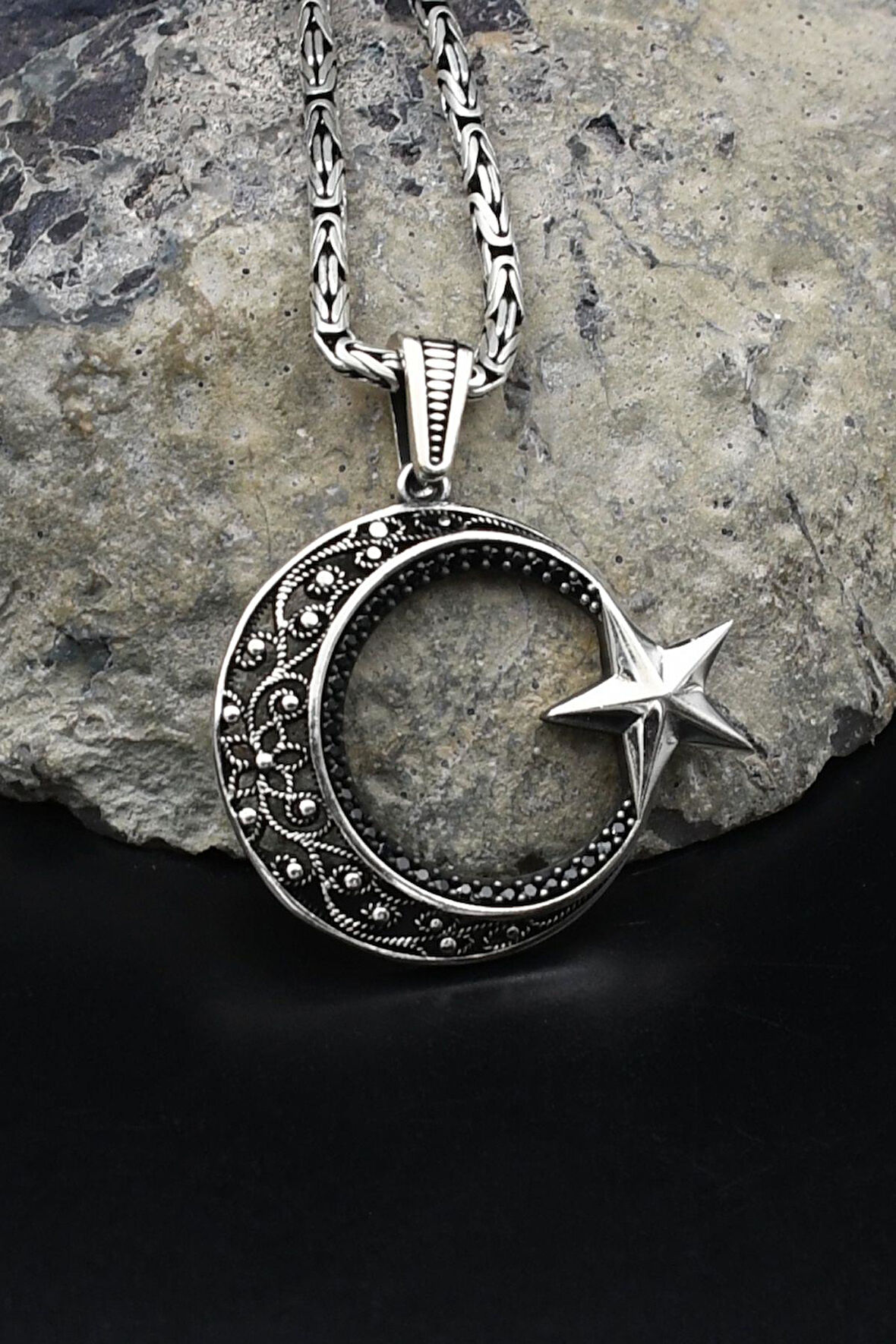 Ay Yıldızlı - Ay Yıldız 925 Ayar Gümüş Kolye Kral Zincir 2Mm 902166