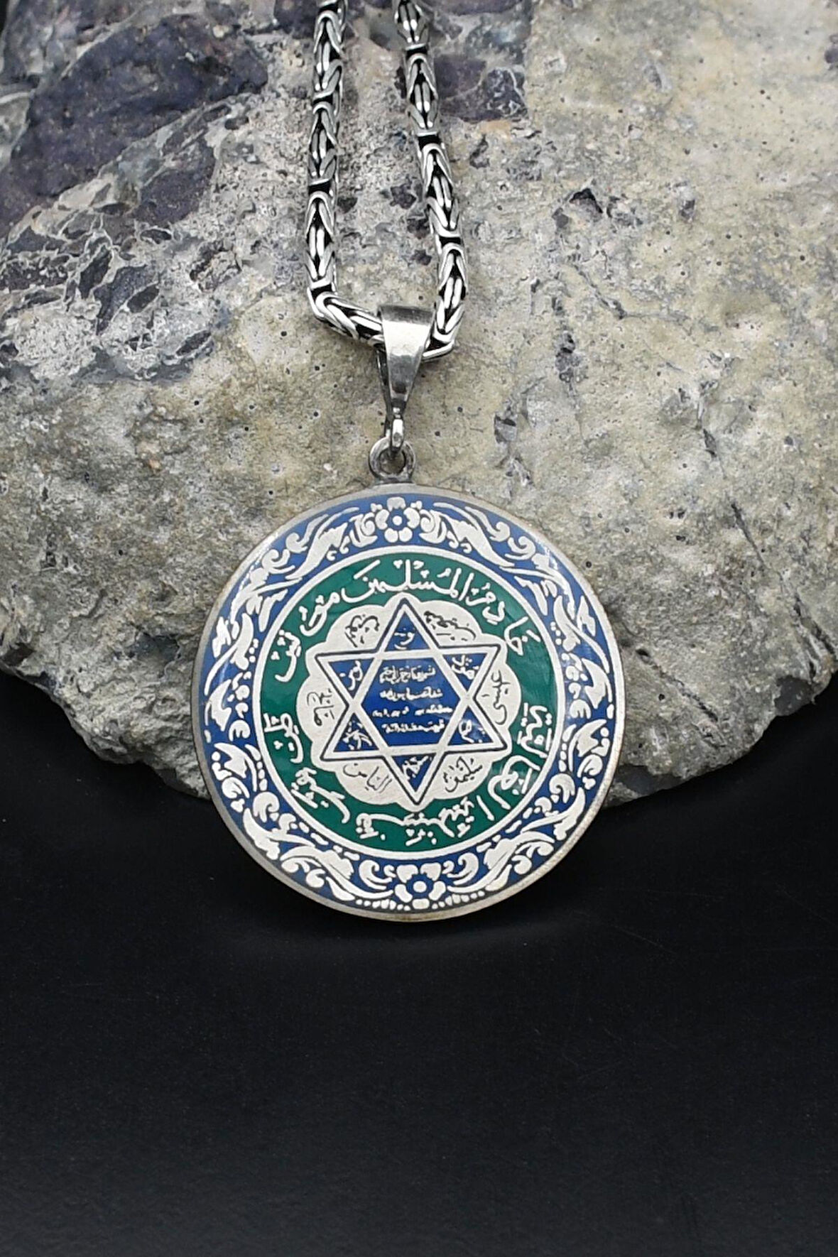 Mineli Hz. Süleyman Mührü 925 Ayar Gümüş Kolye Kral Zincir 2Mm 902181