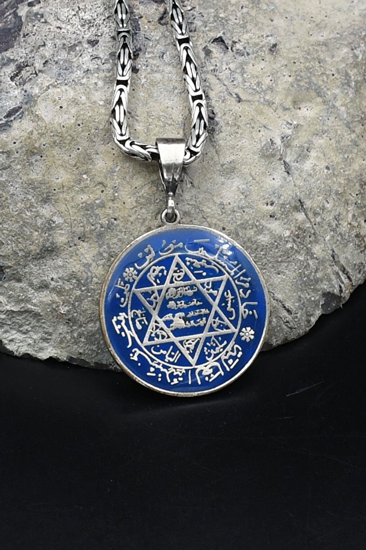 Hz. Süleyman Mührü Mineli 925 Ayar Gümüş Kolye Kral Zincir 2Mm 902188