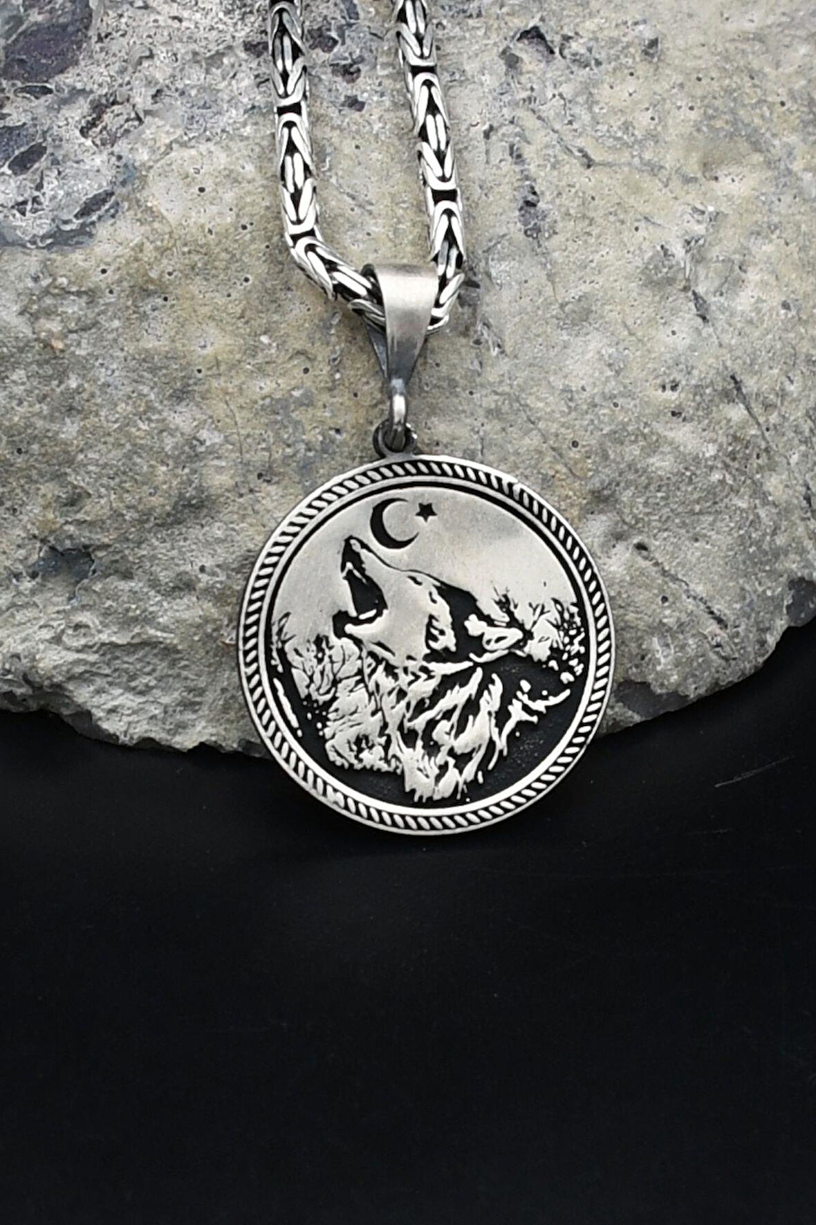Ay Yıldızlı - Ay Yıldız - Kurt 925 Ayar Gümüş Kolye Kral Zincir 2Mm 902190