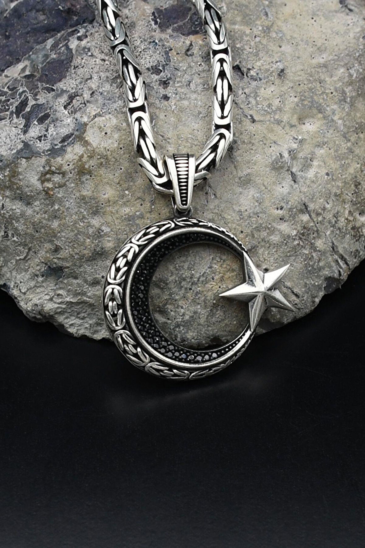 Ay Yıldızlı - Ay Yıldız Kral Zincir Desenli 925 Ayar Gümüş Kolye Kral Zincir 4 Mm 902193