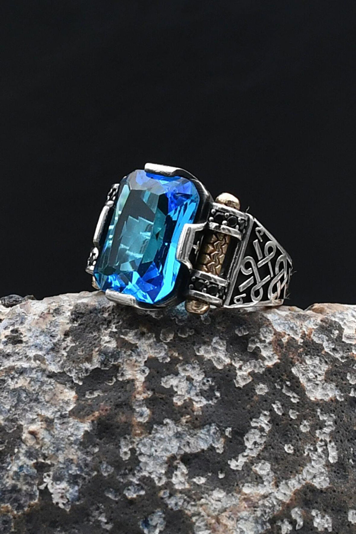 Akua Marine - AQUA MARİN Taşlı Baget Kesim 925 Ayar Gümüş Yüzük 902214