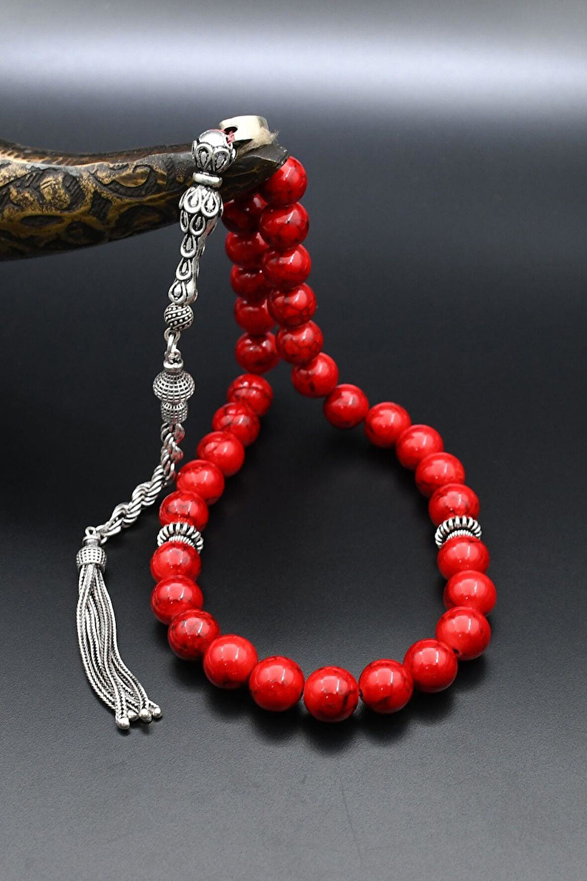 33'lük Doğal Kuvars Taşlı Tesbih 925 Ayar Gümüş Püsküllü 10mm Küre Kesim 902217