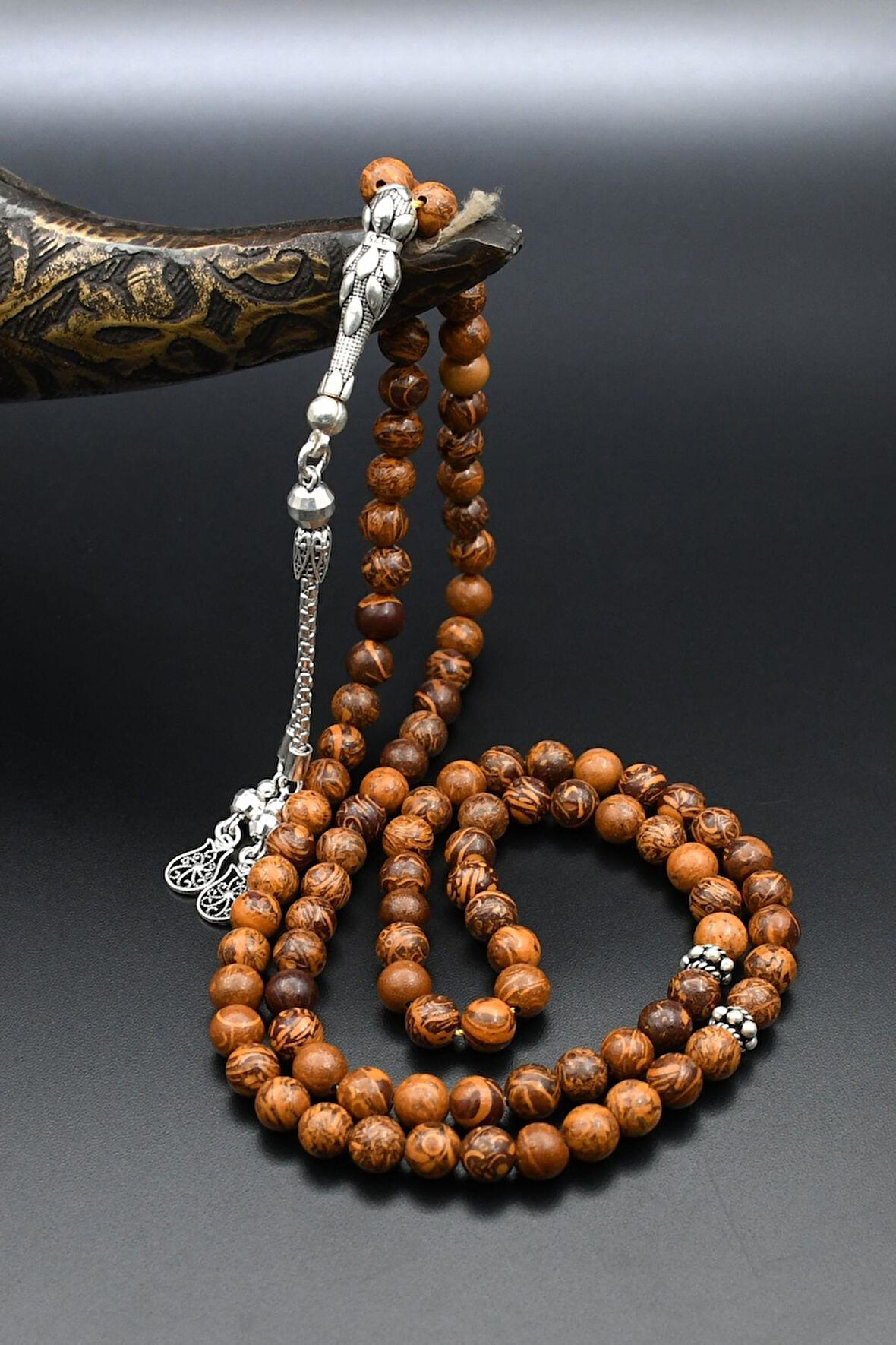 Doğal Jasper Taşlı 99'lük Tesbih 925 Ayar Gümüş Püsküllü 6mm Küre Kesim 902223