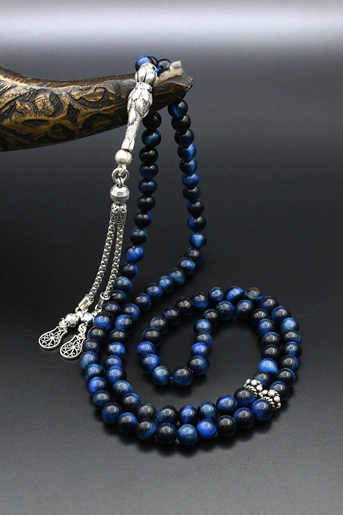 Doğal Lapis Lazuli Taşlı 99'lük Tesbih 925 Ayar Gümüş Püsküllü 6mm Küre Kesim 902224