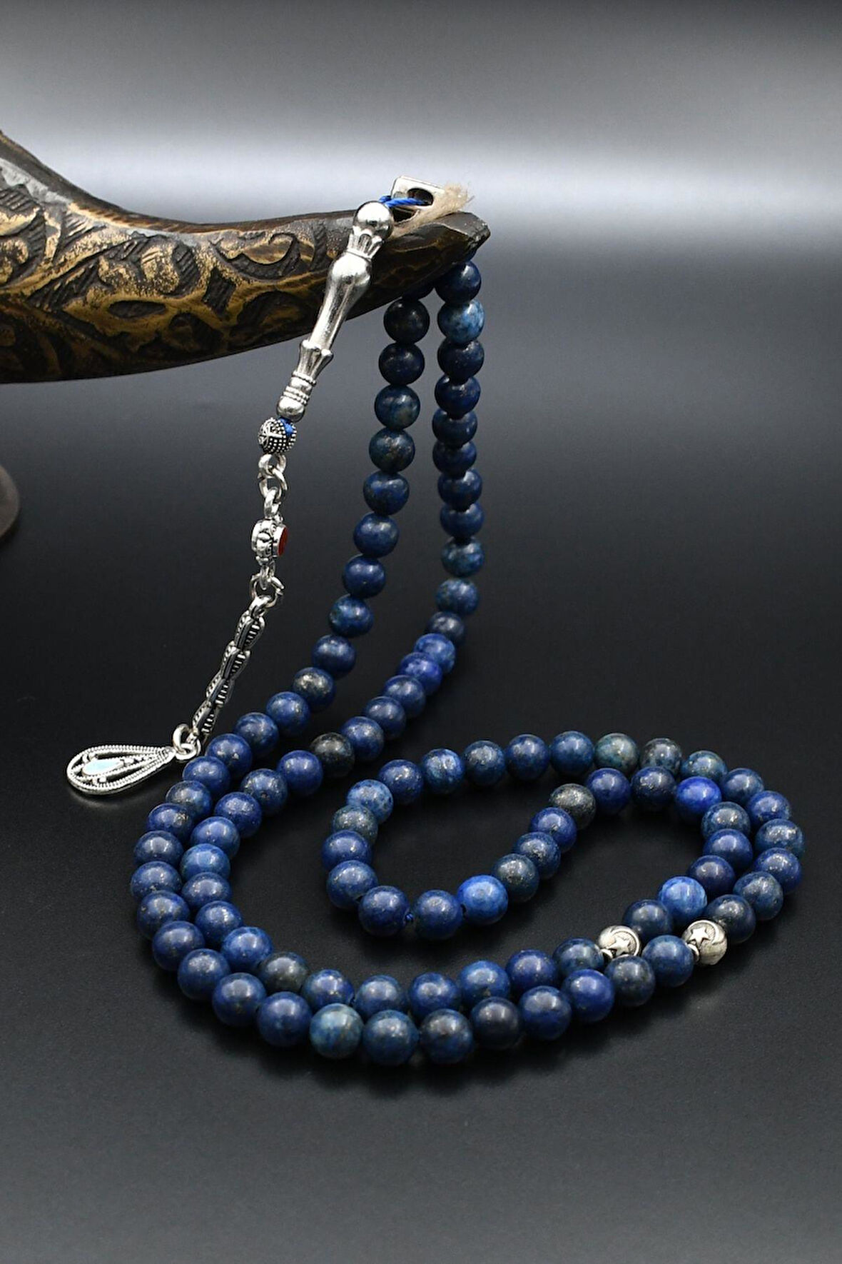 Doğal Lapis Lazuli Taşlı 99'lük Tesbih Metal Püsküllü 6mm Küre Kesim 902266