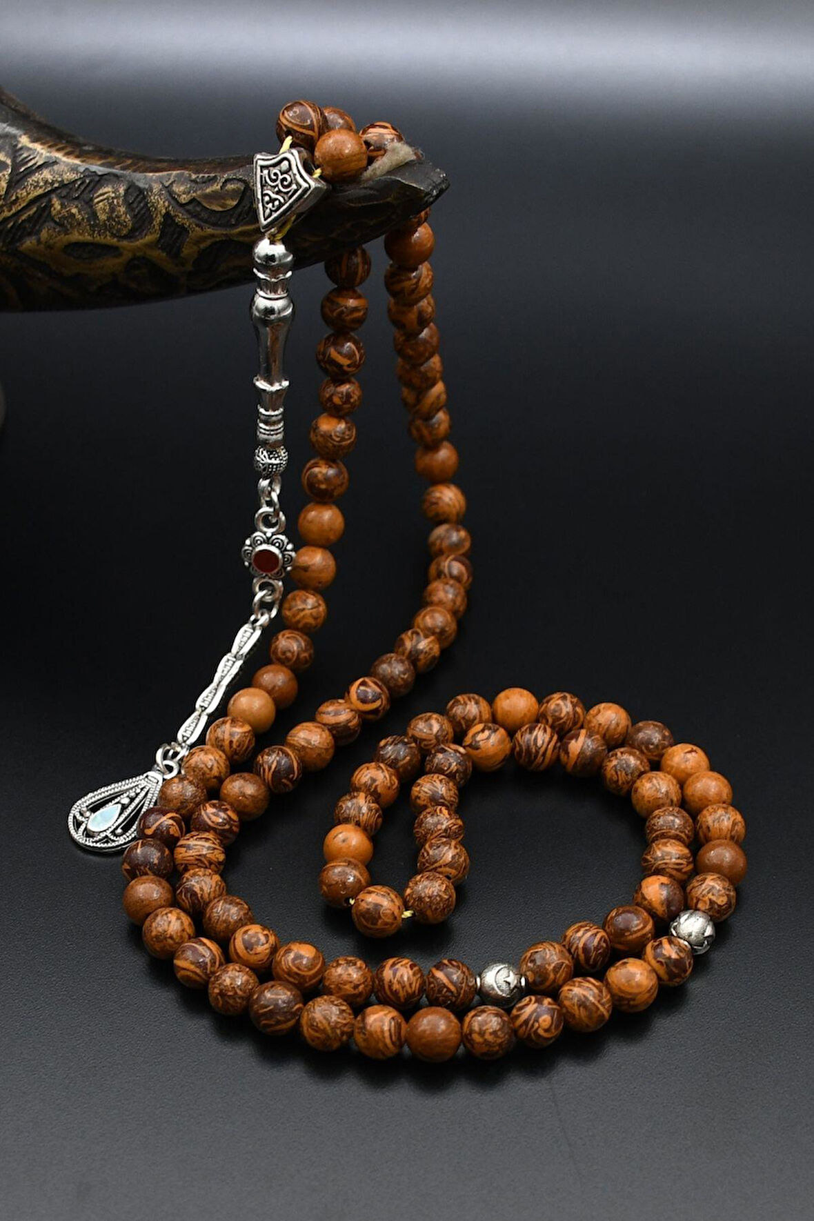 Doğal Jasper Taşlı 99'lük Tesbih Metal Püsküllü 6mm Küre Kesim 902272