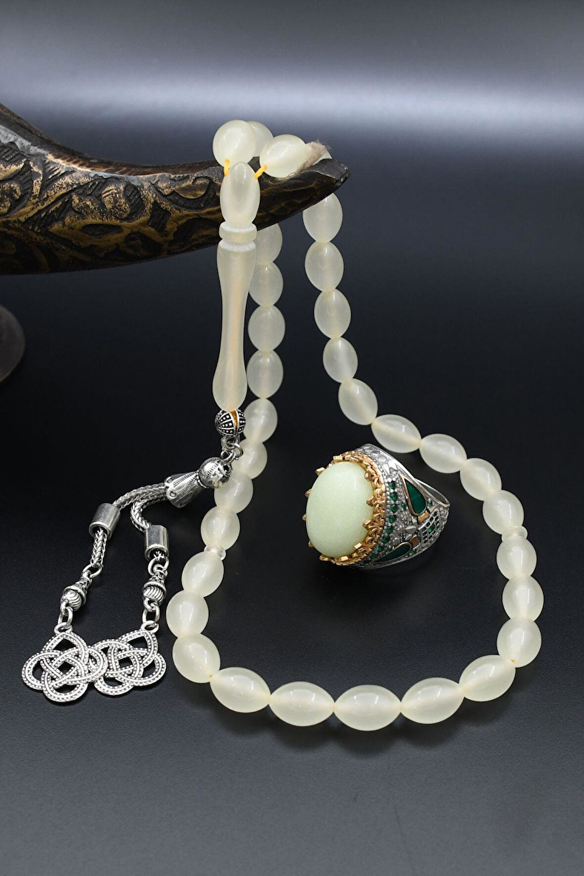 Fosforlu Tesbih Karanlıkta Parlayan Ve 925 Ayar Gümüş Yüzük Fosforlu 902280