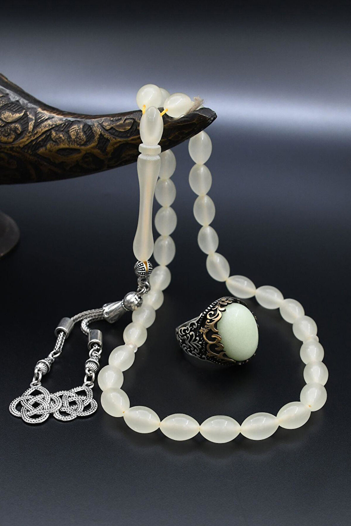 Fosforlu Tesbih Karanlıkta Parlayan Ve 925 Ayar Gümüş Yüzük Fosforlu 902282